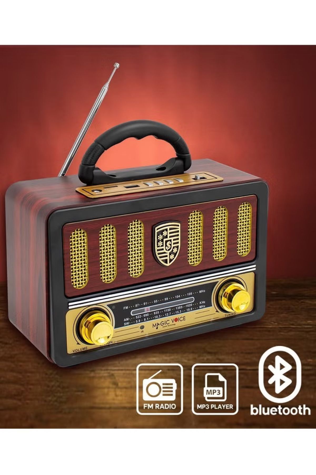Denx-راديو HI-FI قابل لإعادة الشحن مع ريموت تحكم عن بعد، بطارية ذات سعة كبيرة، محمول ، راديو FM بنمط قديم 3