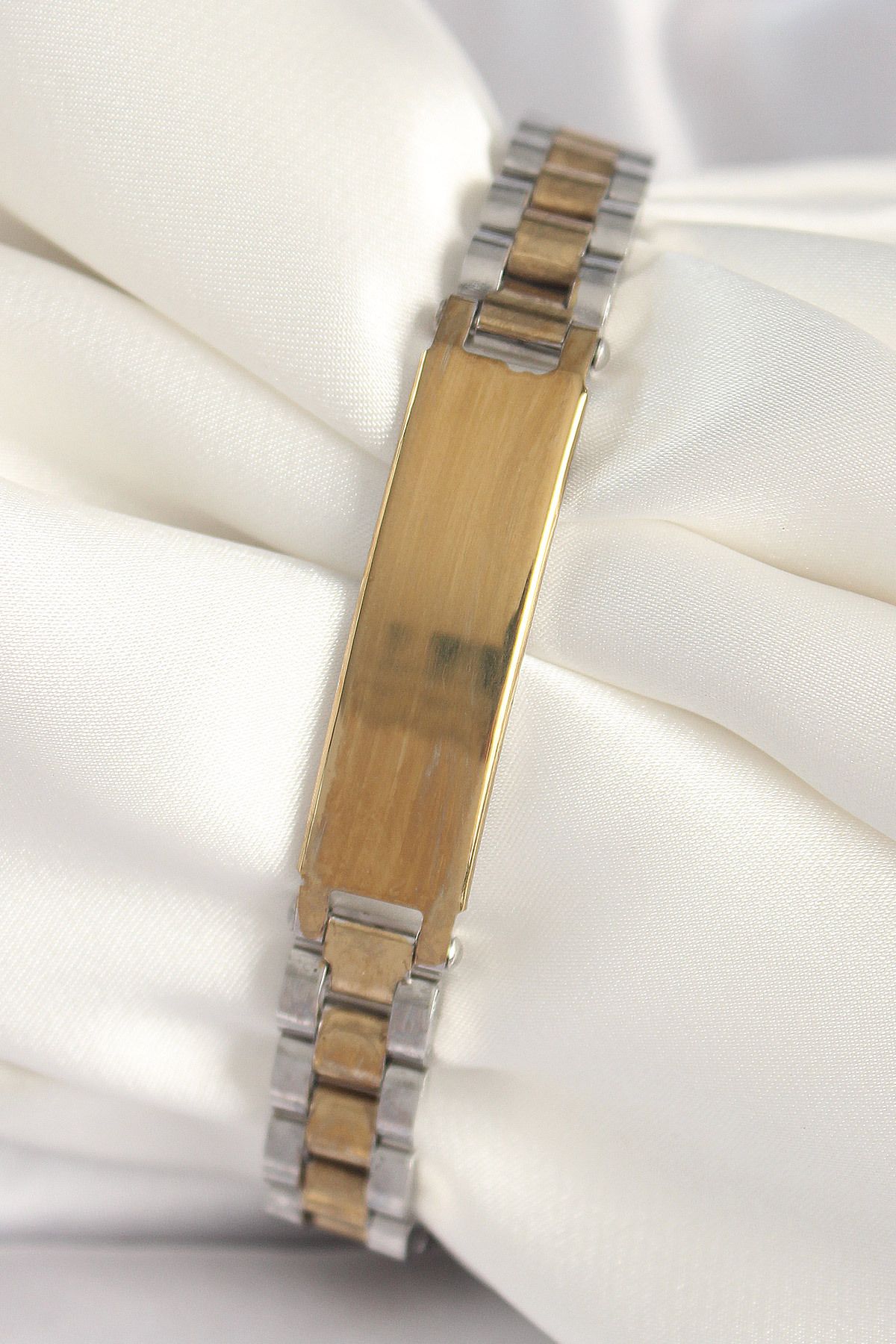 STİLLOVE 316L Çelik Gold Gümüş Renk Zincir Künye Model Erkek Bileklik SL10936