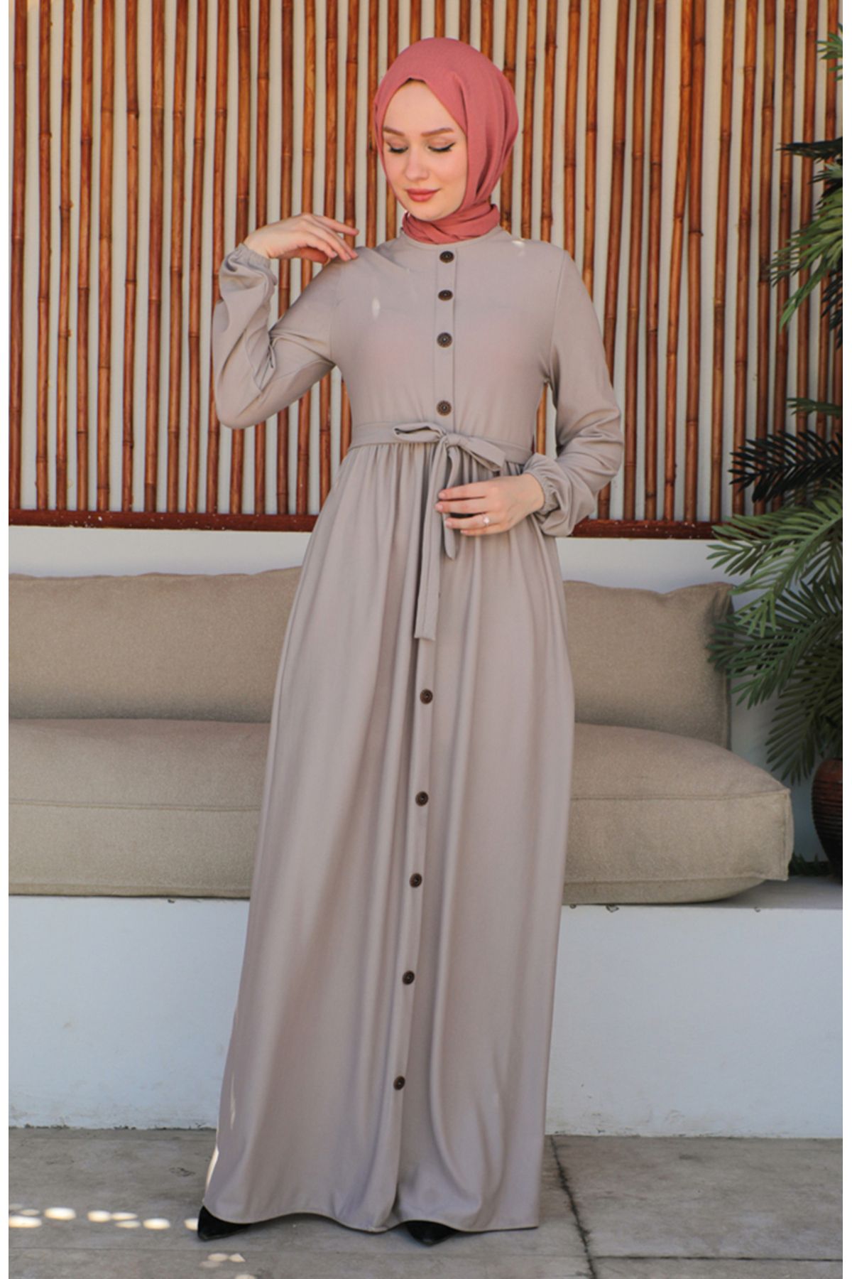 sefamerve-Φόρεμα Mink Belted - Button Detailed 7878-01 3