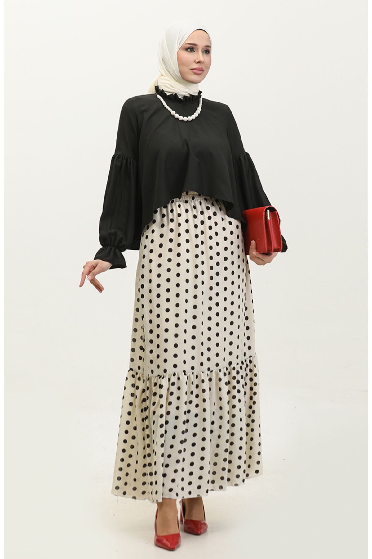 sefamerve-Black Ruffle Sleeve and Collar Blouse - 2038-01 1