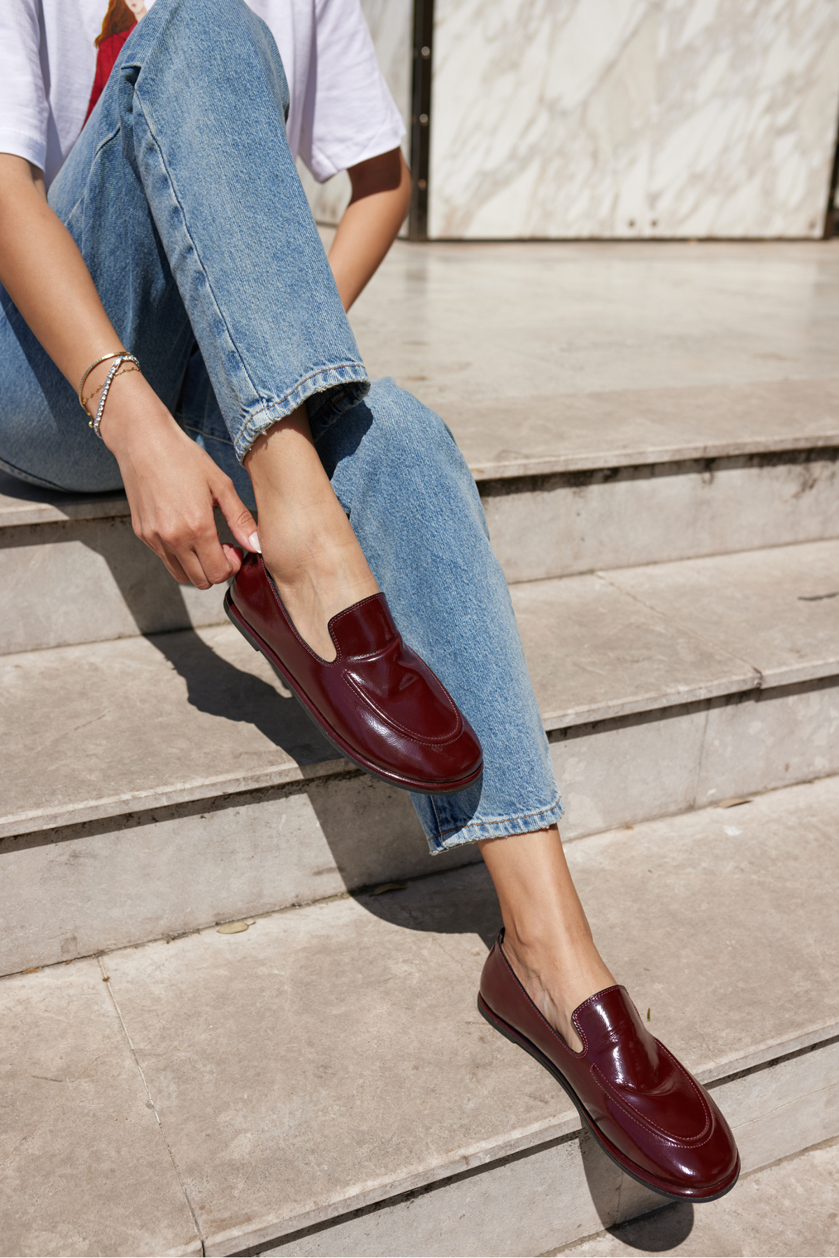 ANGELİNA JONES-Rubles Women's Burgundy Patent Leather New Generation Shoes 4