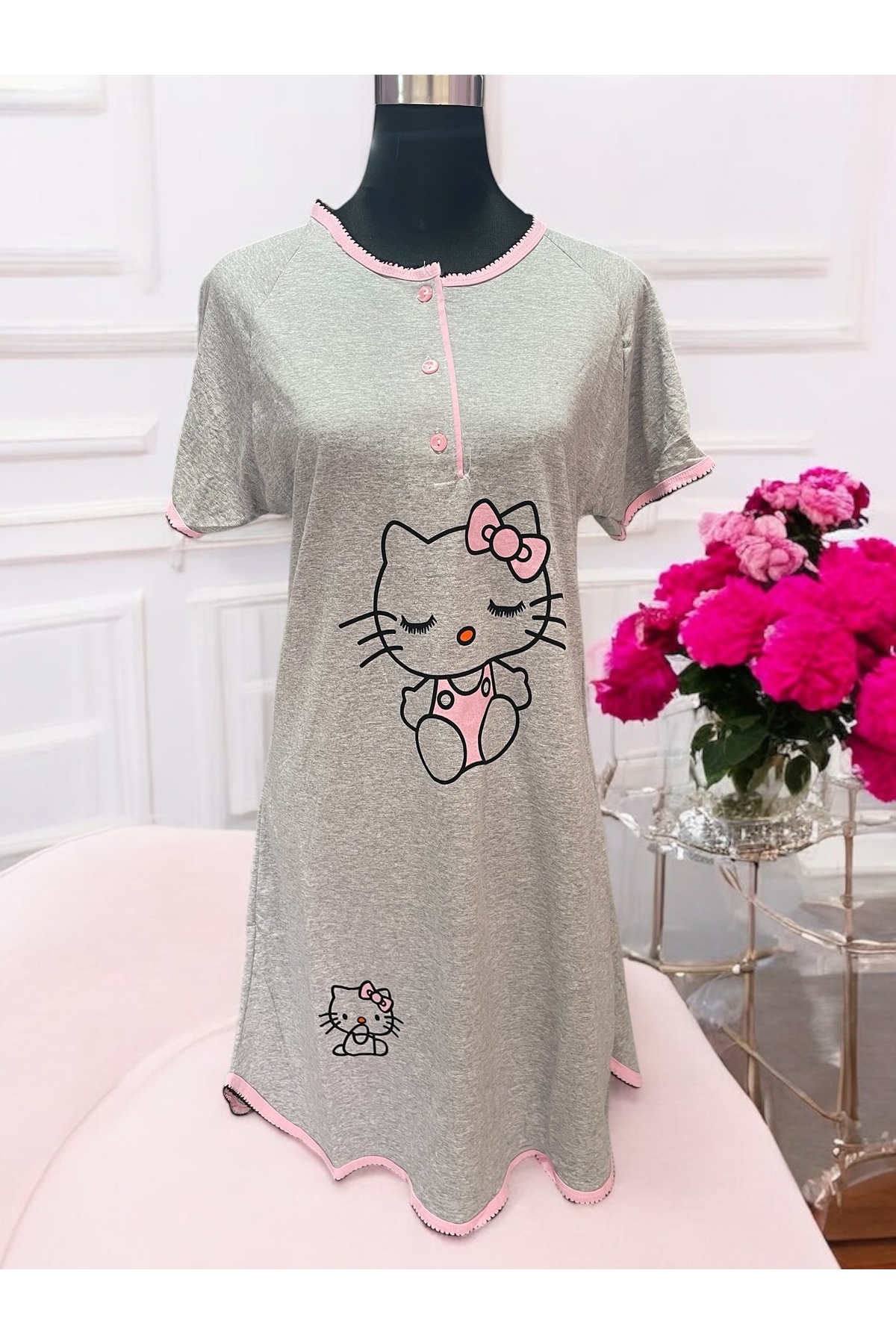 Ladnie iç giyim KADIN KISA KOLLU HELLO KITY GECELİK