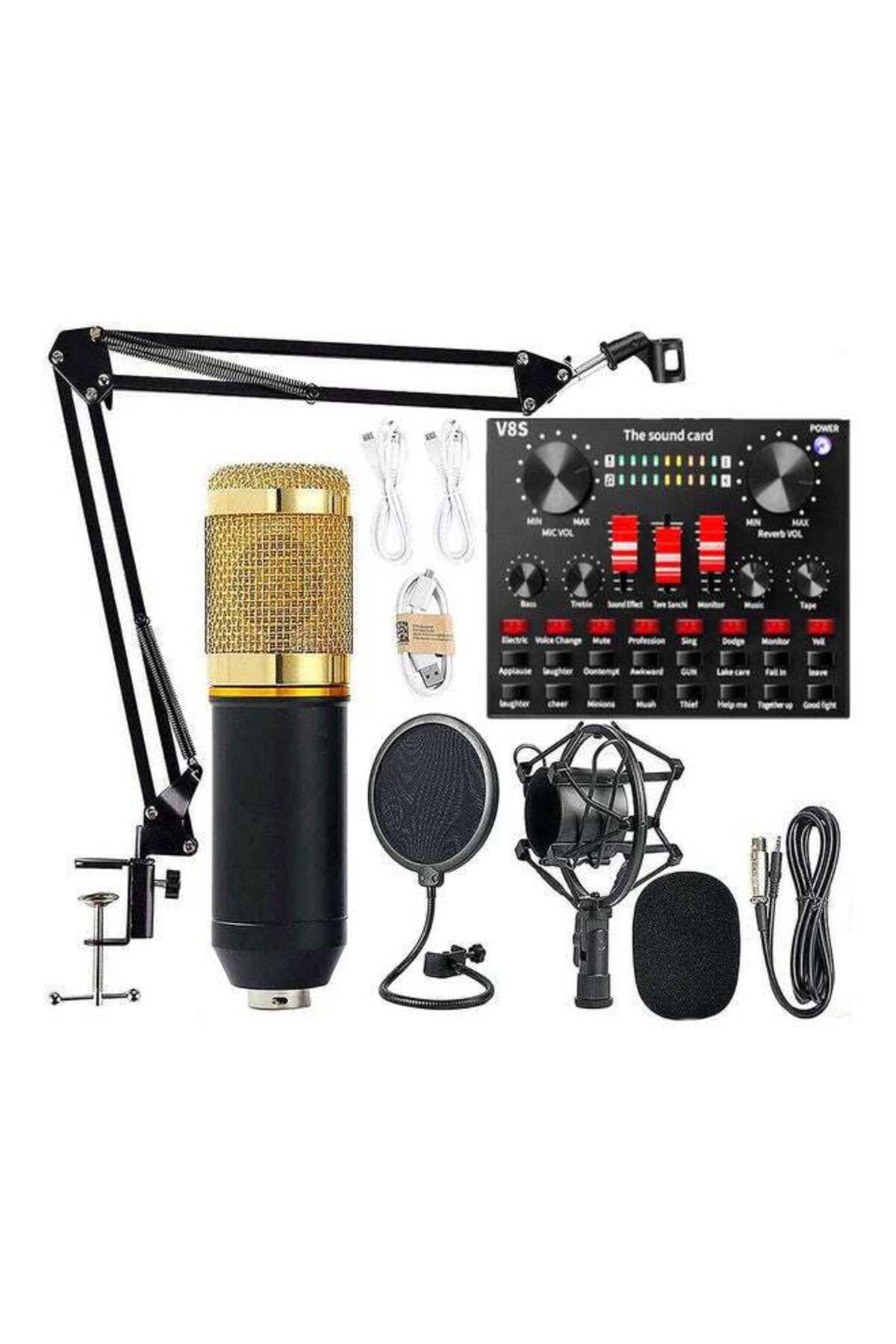 fulina-Condenser microphone set, three-layer protection system, 120kHz sampling rate, with sound card, gold 1