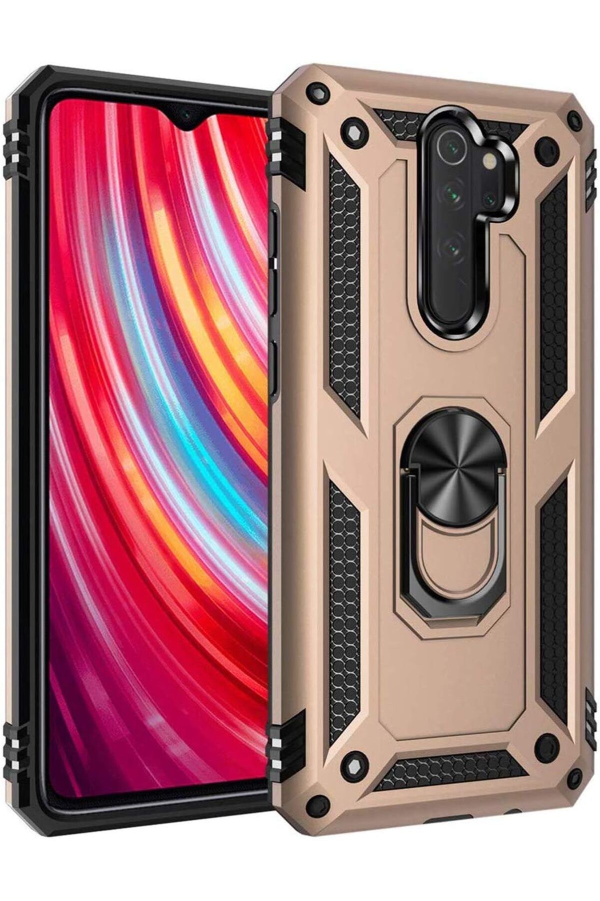 STOREMAX Xiaomi Redmi Note 8 Pro için Kılıf Military Ring Holder Gold [Redmi Note 8 Pro ile Uyumlu Kılı