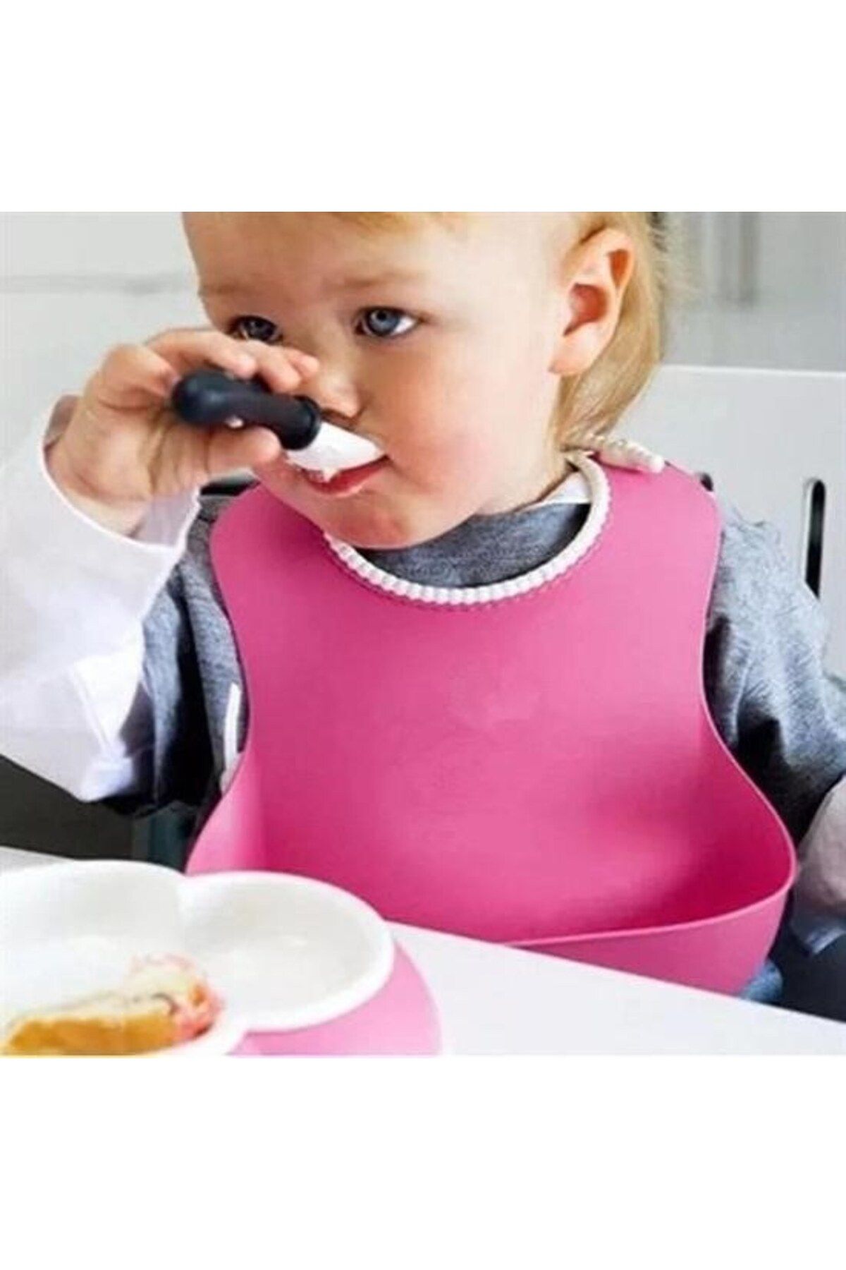 BEŞMİNARE Çocuk Bebek Mama Önlüğü Dökülme Engelleyici Bükülebilir Pembe