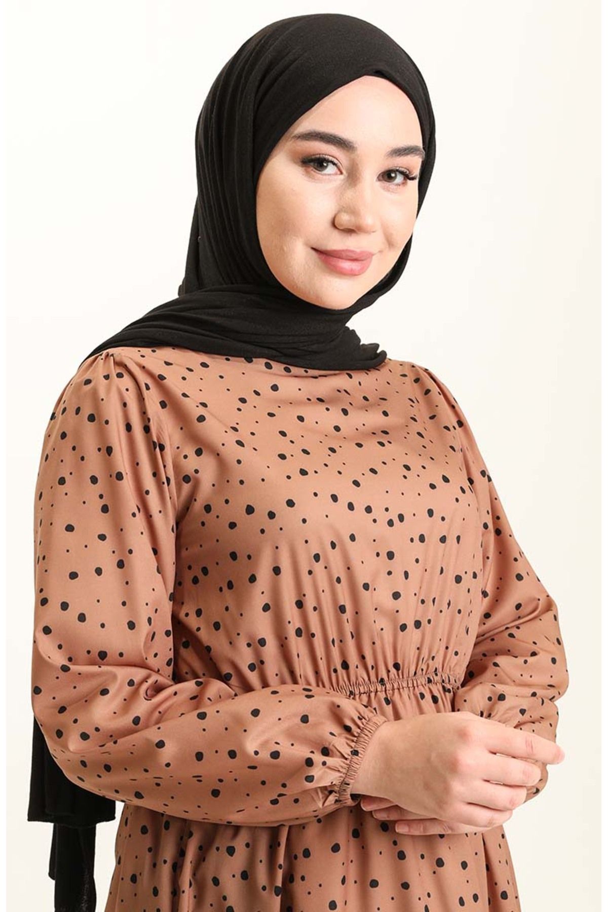 sefamerve-Milky Brown Black Gathered Tunic - 4346-07 4
