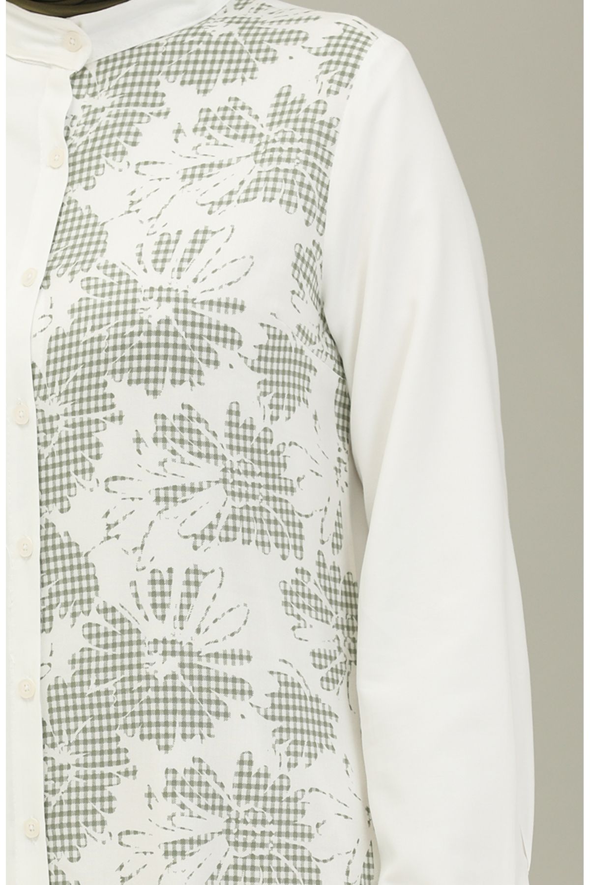 sefamerve-Khaki Viscose Printed Tunic - 2557-01 Model 4