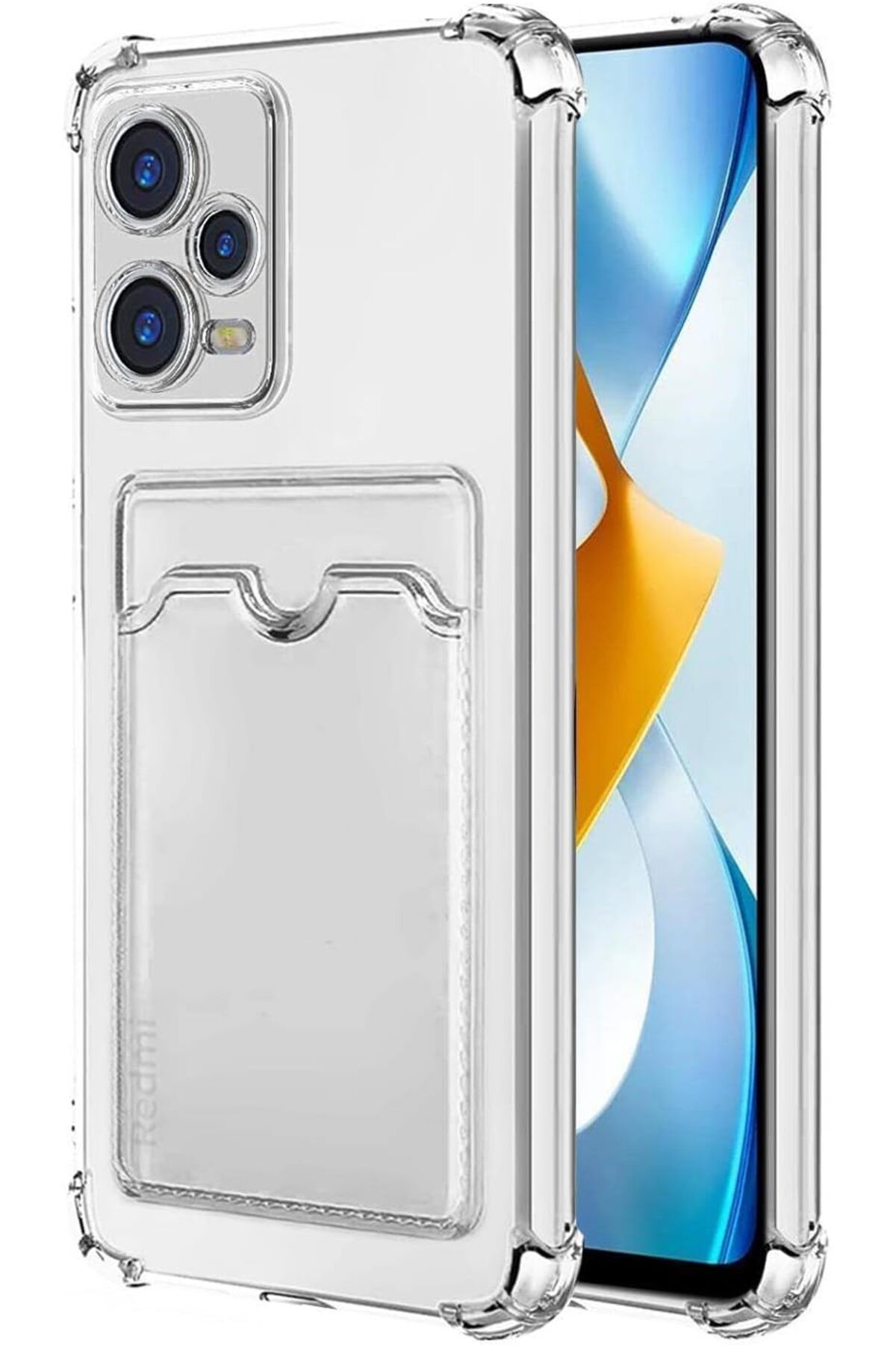 STOREMAX OZN Xiaomi Redmi Note 12 Pro için Card Slot Shock Kılıf Şeffaf [Redmi Note 12 Pro ile Uyumlu Kı