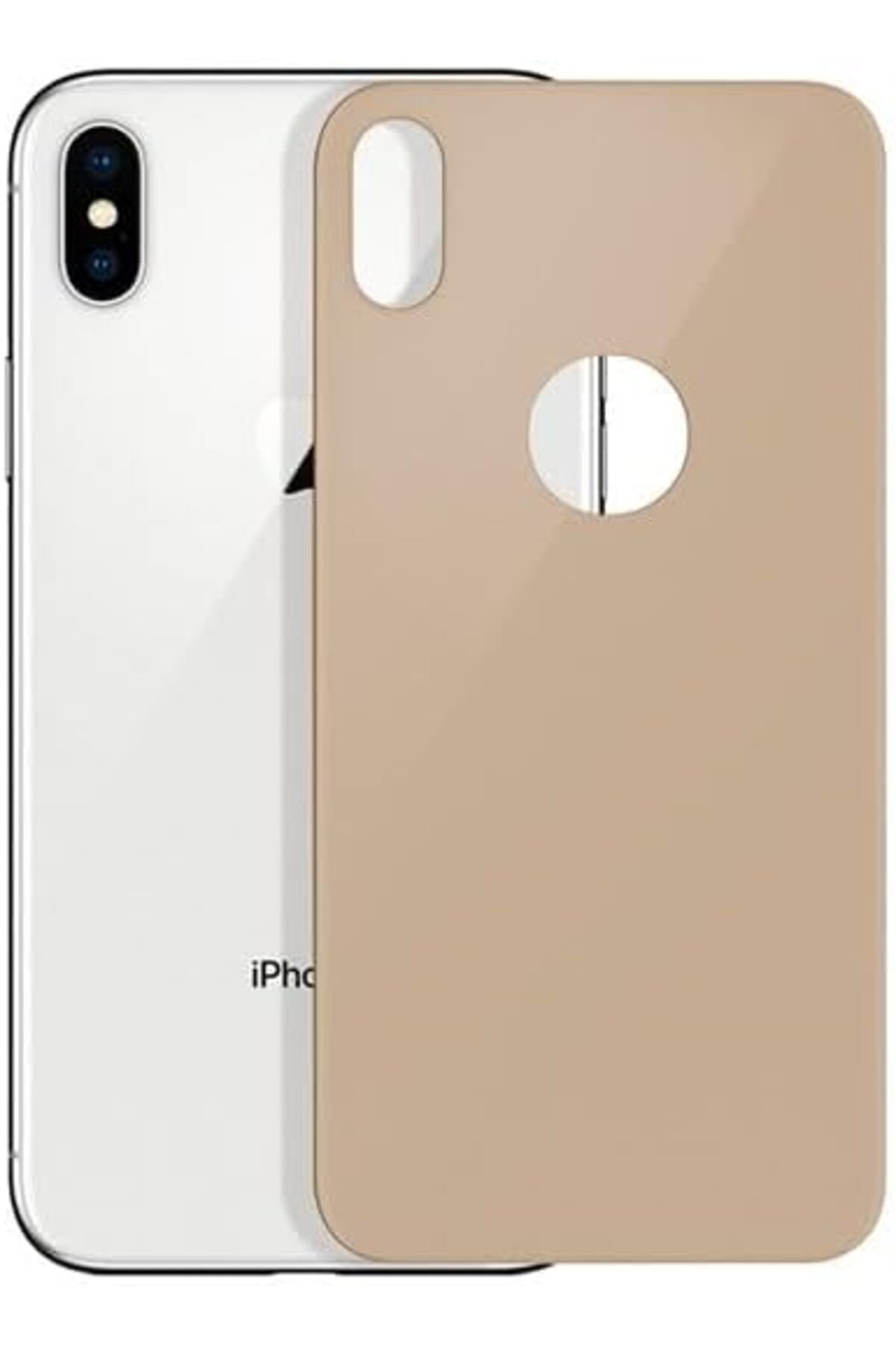 Mu Art Ahşap Mrt iPhone X/XS Uyumlu Tam Kaplayan Temperli Arka Koruyucu Cam (Gold) Art 871301
