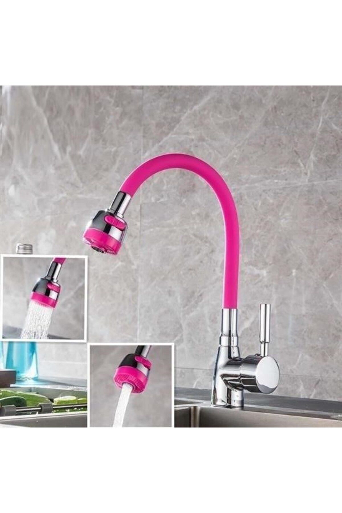 Nurum E Tİcaret BUFFER® Oynar Başlıklı Tasarruflu Kubar Musluk Borusu ve Başlığı Pembe