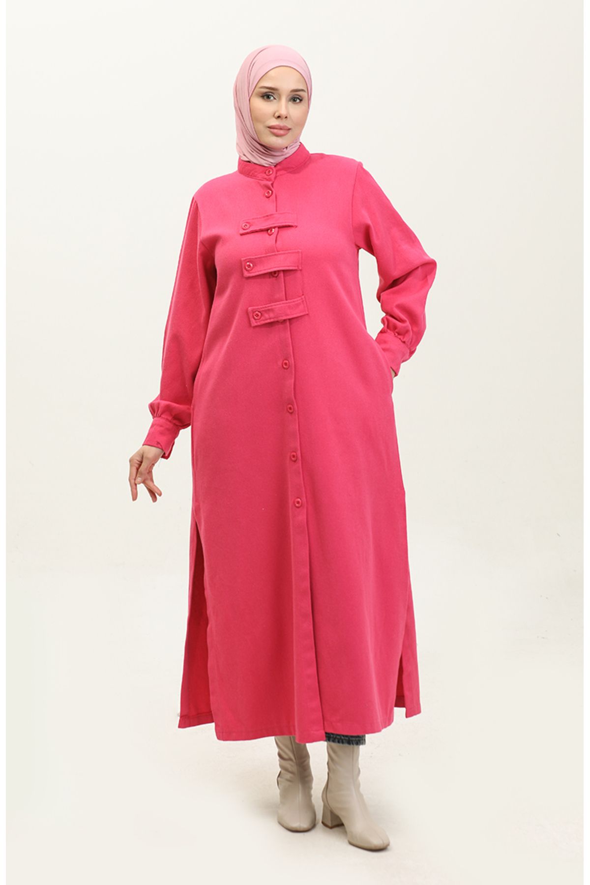 sefamerve-24K2023-06 Fuchsia Gabardine Cap - Buttoned 2