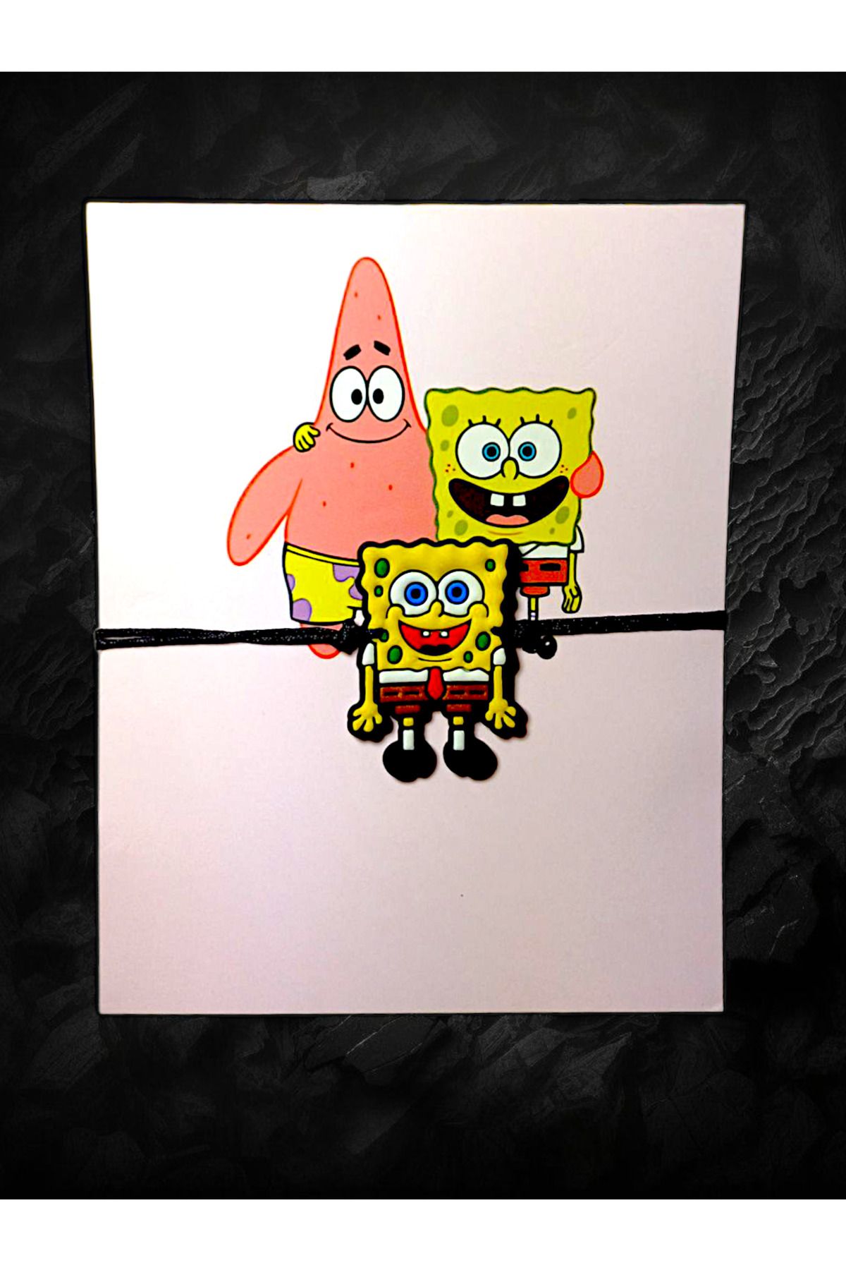 anonim-Spongebob Themed Adjustable Black String Bracelet with Special Card 3