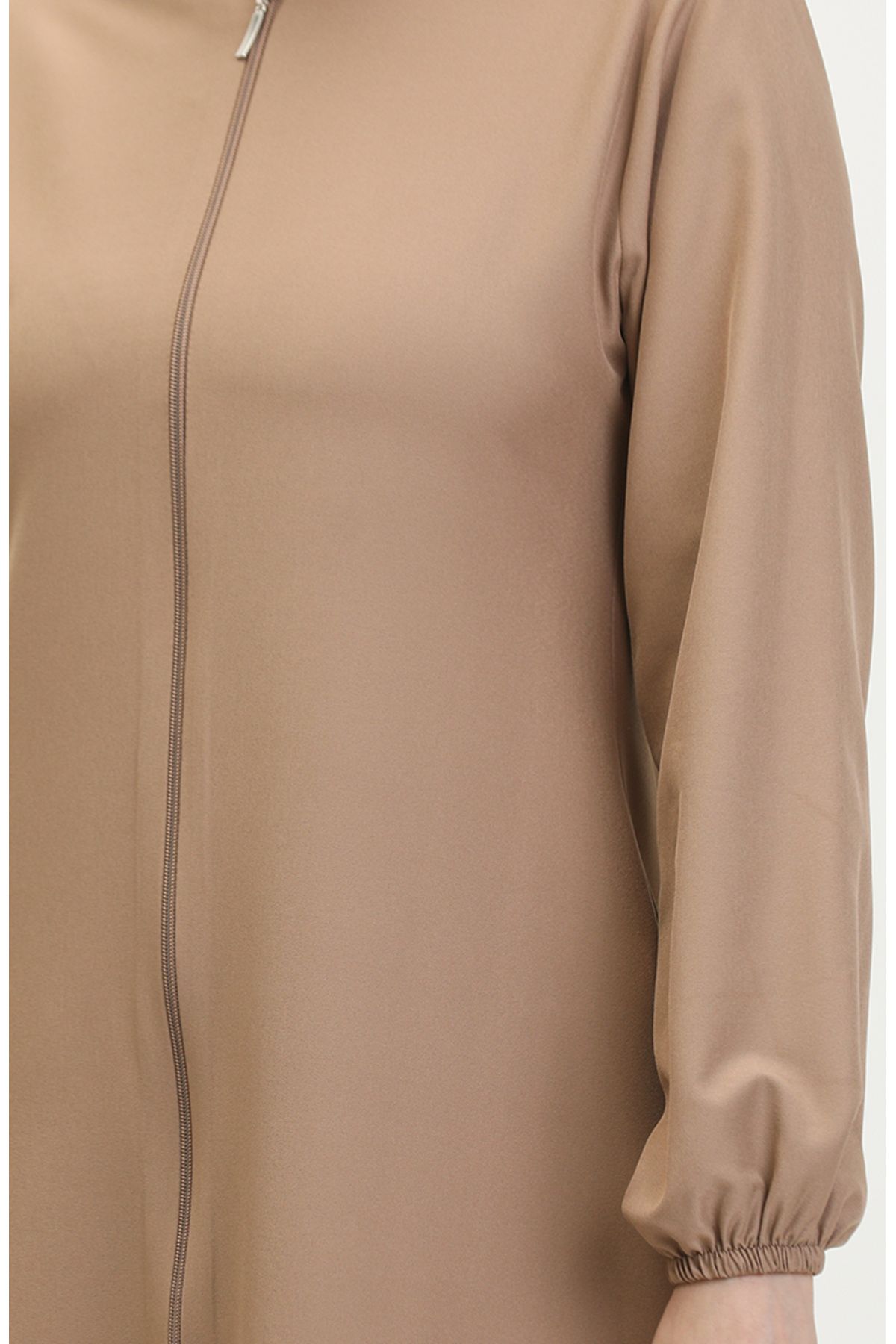 sefamerve-Beige Plain Ferace - Arm End with Elastics and Zipper 1013-04 5