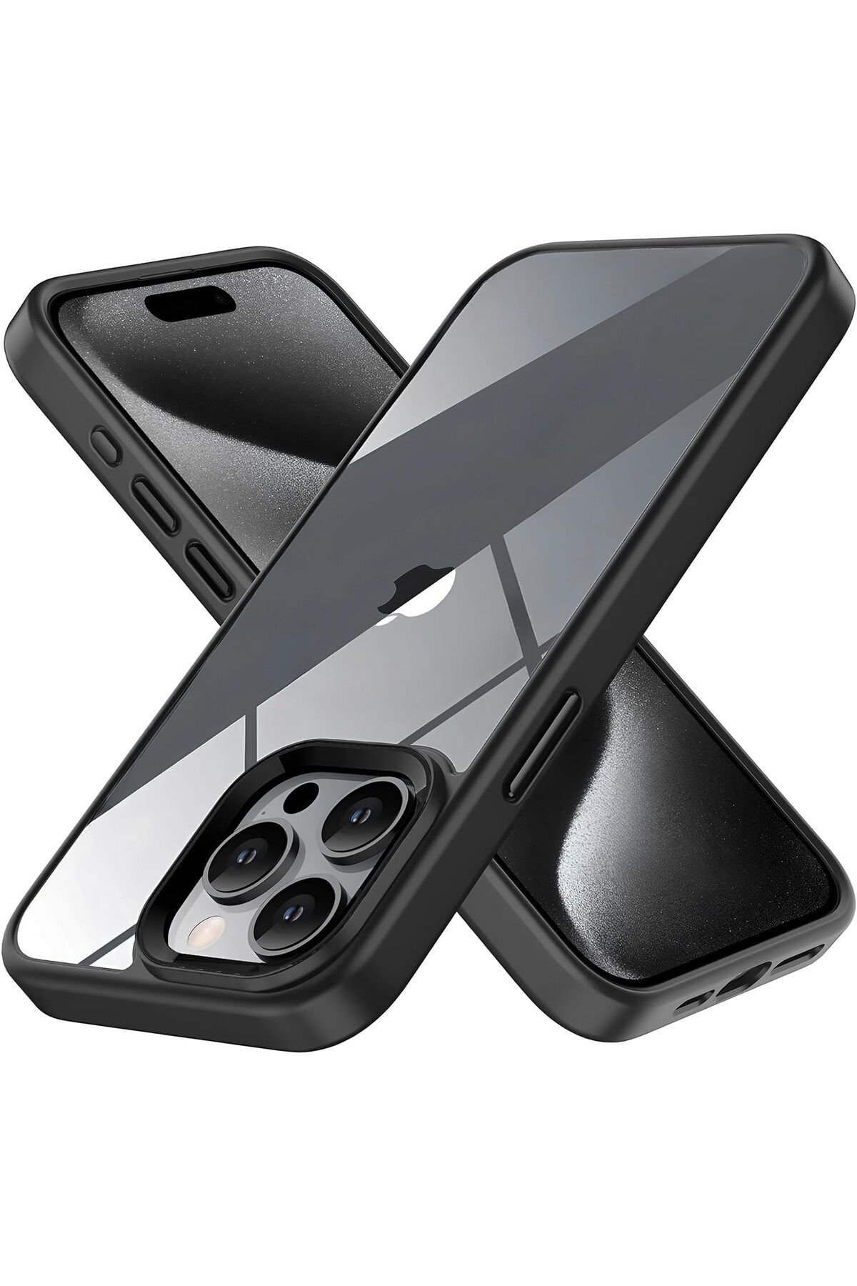 STOREMAX iPhone 15 Pro için Hybrid Serisi Arkası Kristal Şeffaf Polikarbonat Kenarları Silikon Kamera Le