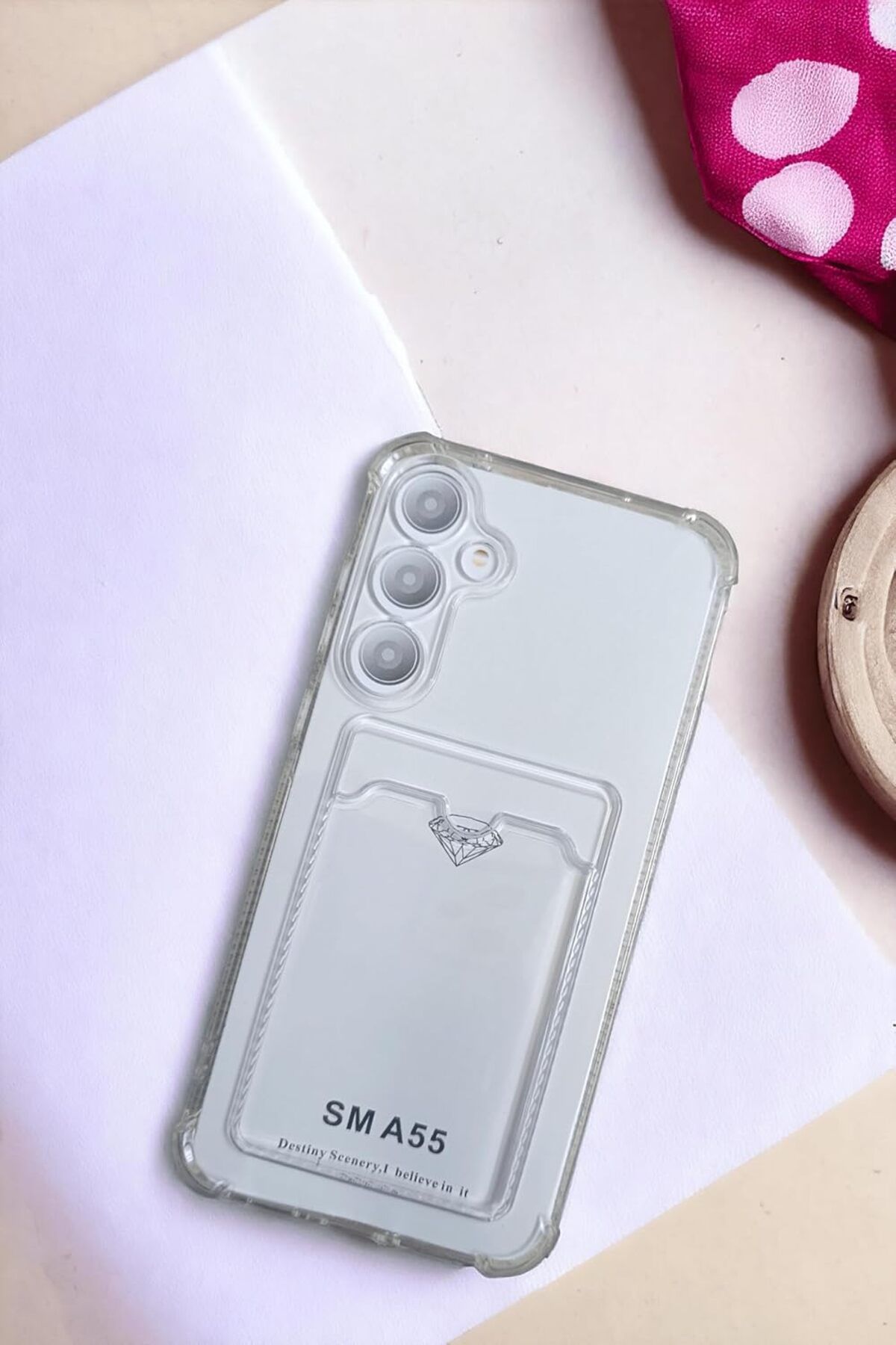 STOREMAX Galaxy A55 Kılıf Kartlıklı Köşe Koruma Tasarımlı Renkli Şeffaf G-Kart Kılıf (Şeffaf) Tr