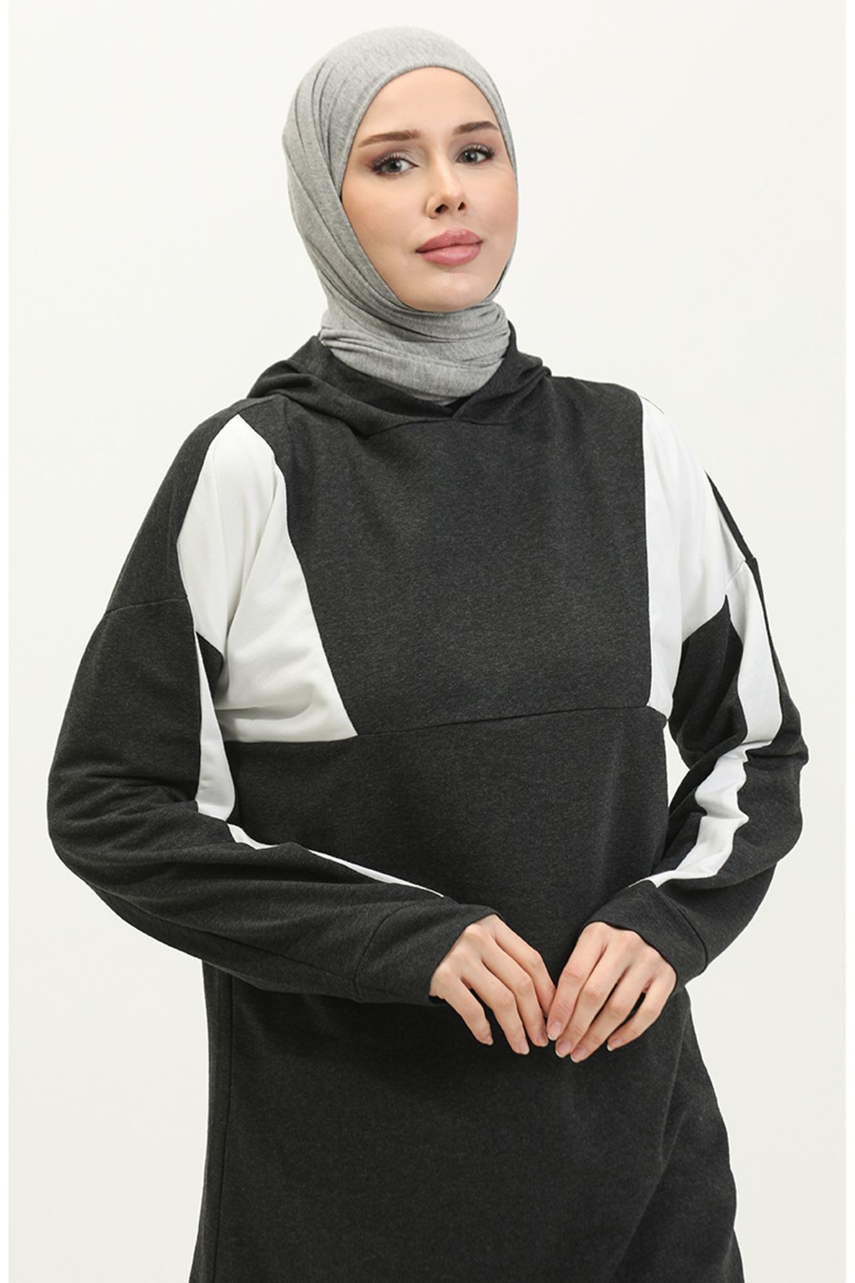 sefamerve-Anthracite Hooded Sweatshirt - 23080-02 3