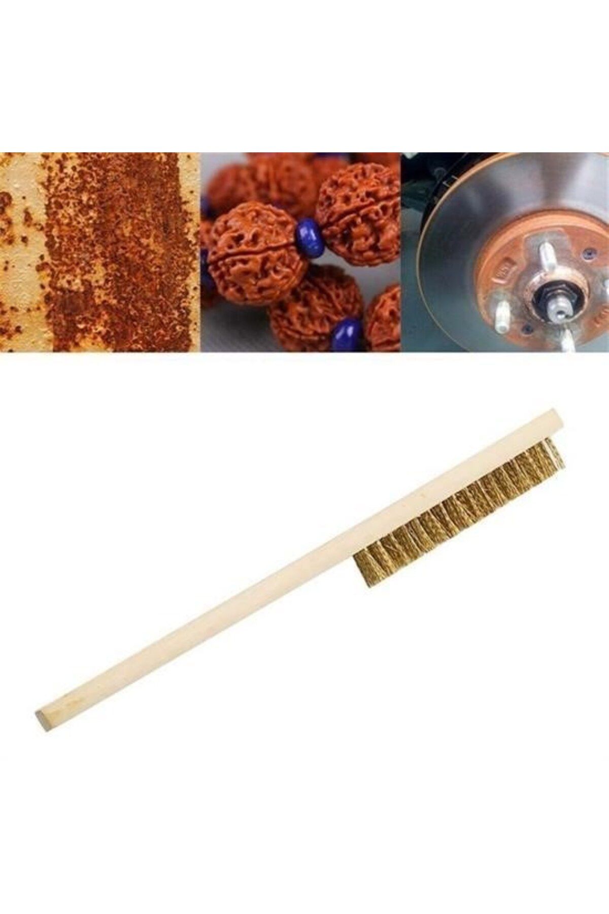 Nurum E Tİcaret Metal Telli Fırça Ahşap Saplı Pas Kir Sökme Temizleme Fırçası