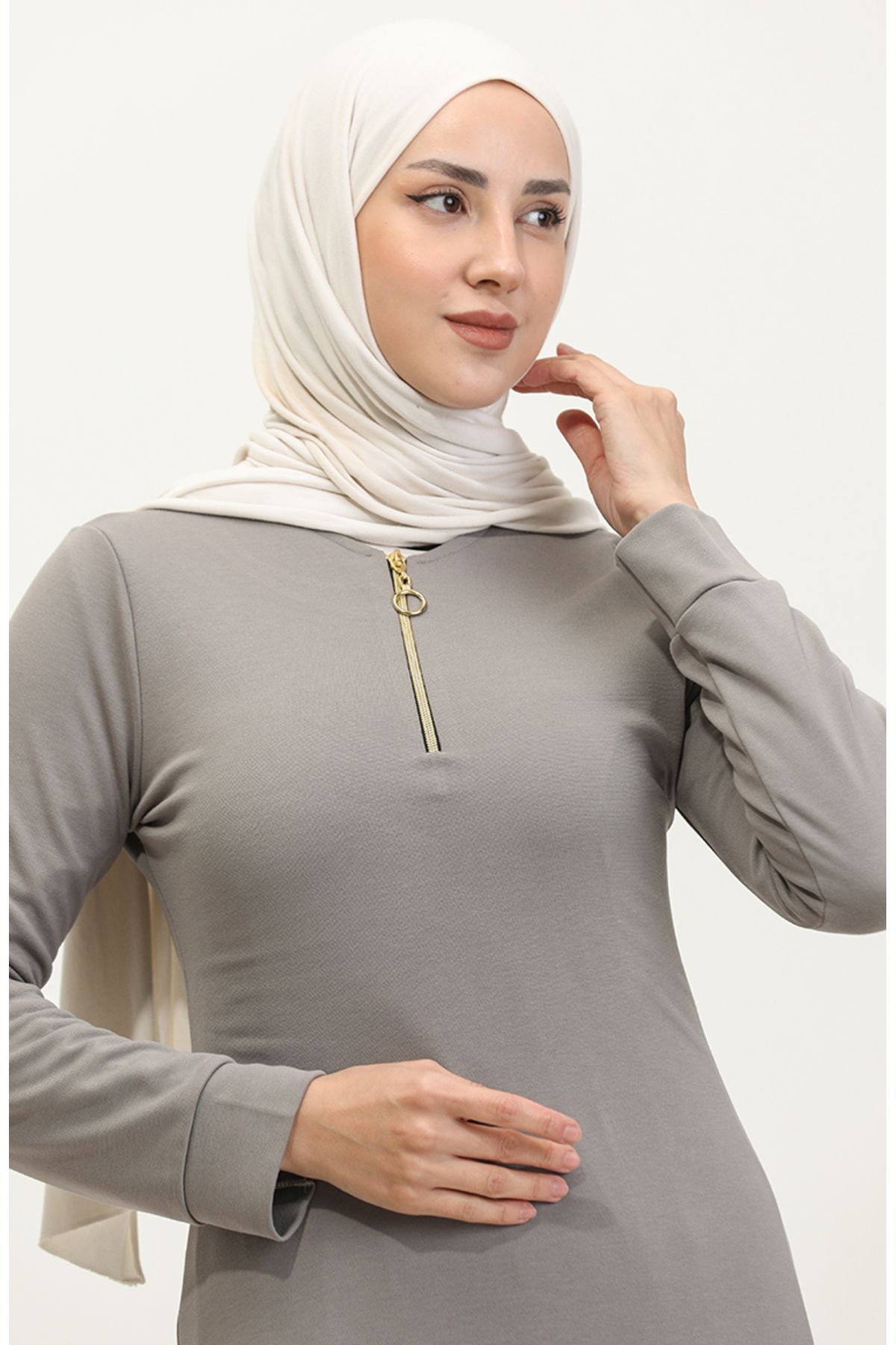 sefamerve-Szara sukienka zapinana na suwak - model 2148-02 4