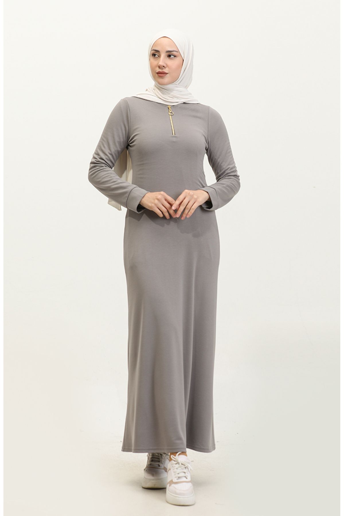 sefamerve-Szara sukienka zapinana na suwak - model 2148-02 1