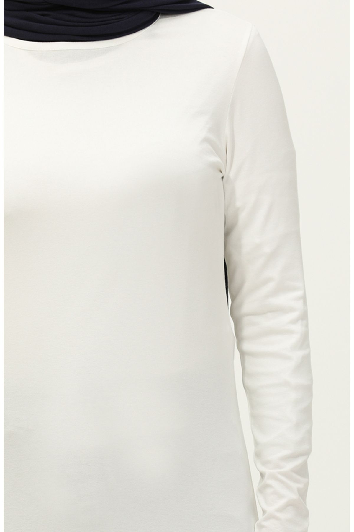 sefamerve-Ecru Combed Cotton Tunic - 10645-06 Model 4