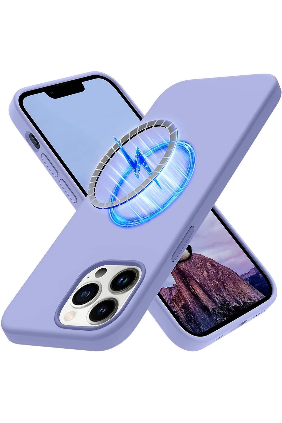 STOREMAX ELZ iPhone 12 Pro Max uyumlu Mikrofiber Astarlı, Lansman Silikon Kılıf, MagSafe uyumlu (Lila) FRN