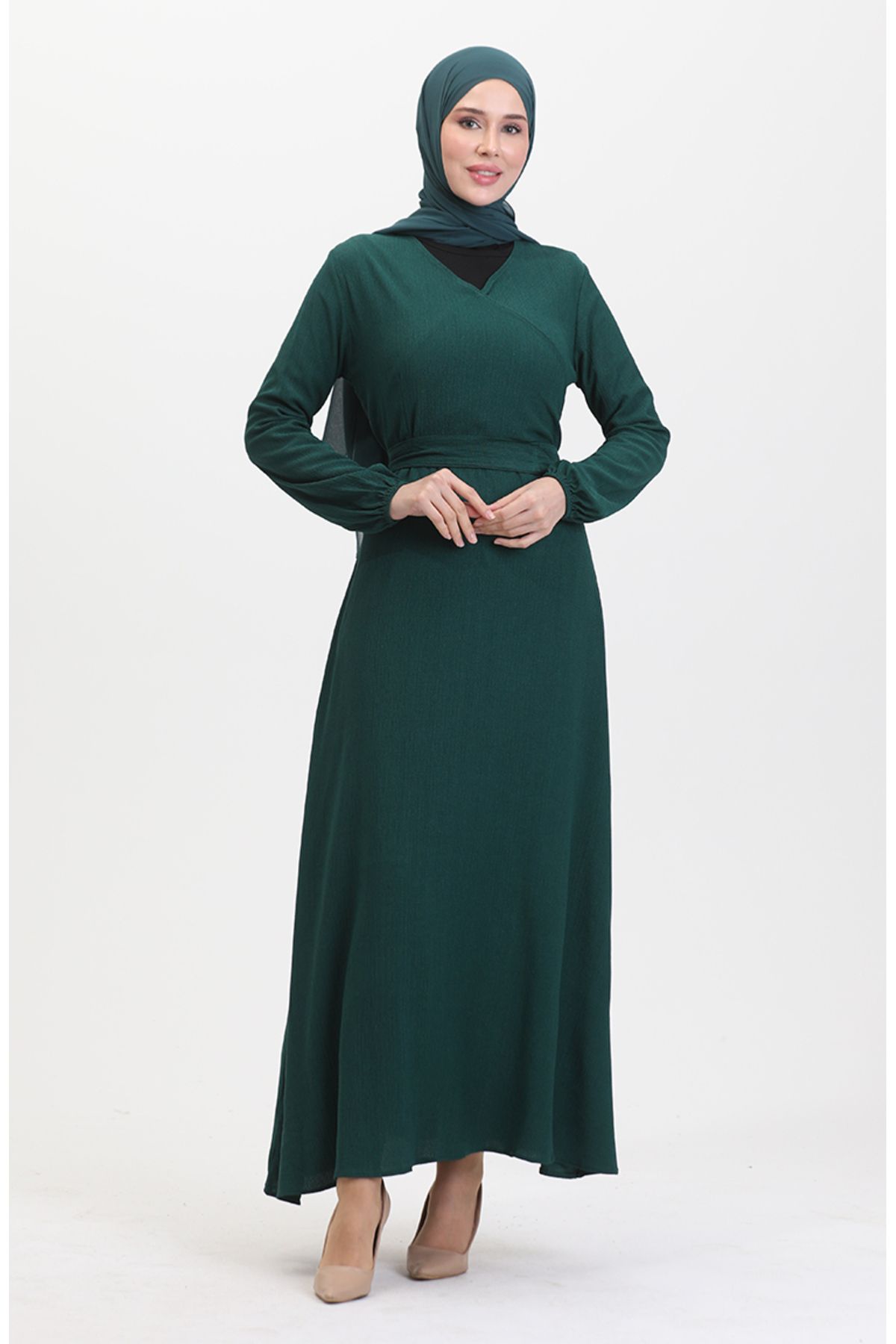 sefamerve-Sukienka z wiązaniem z boku i owijanym materiałem 1033-04 Emerald Green 1