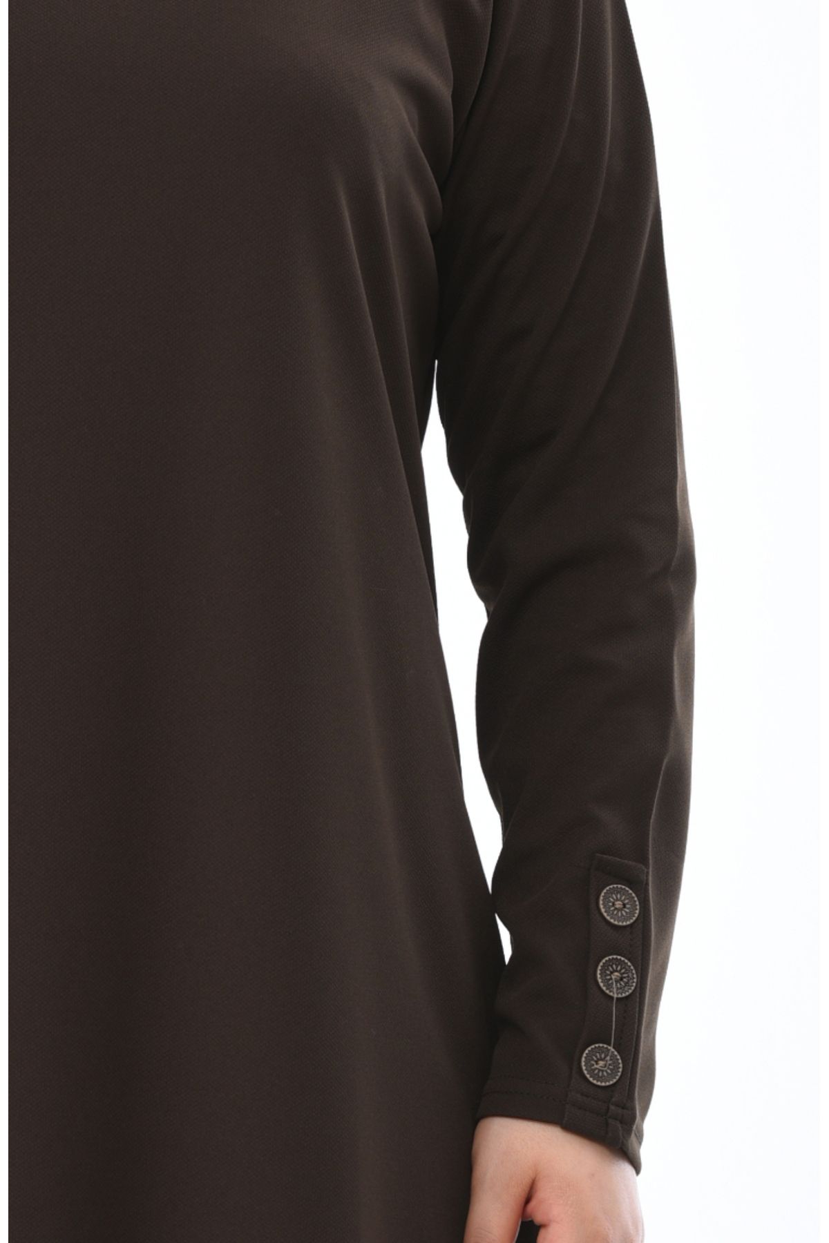 sefamerve-Khaki Tunic and Trousers Two Pieces Set - Button Detail, Large Size 2655-01 4