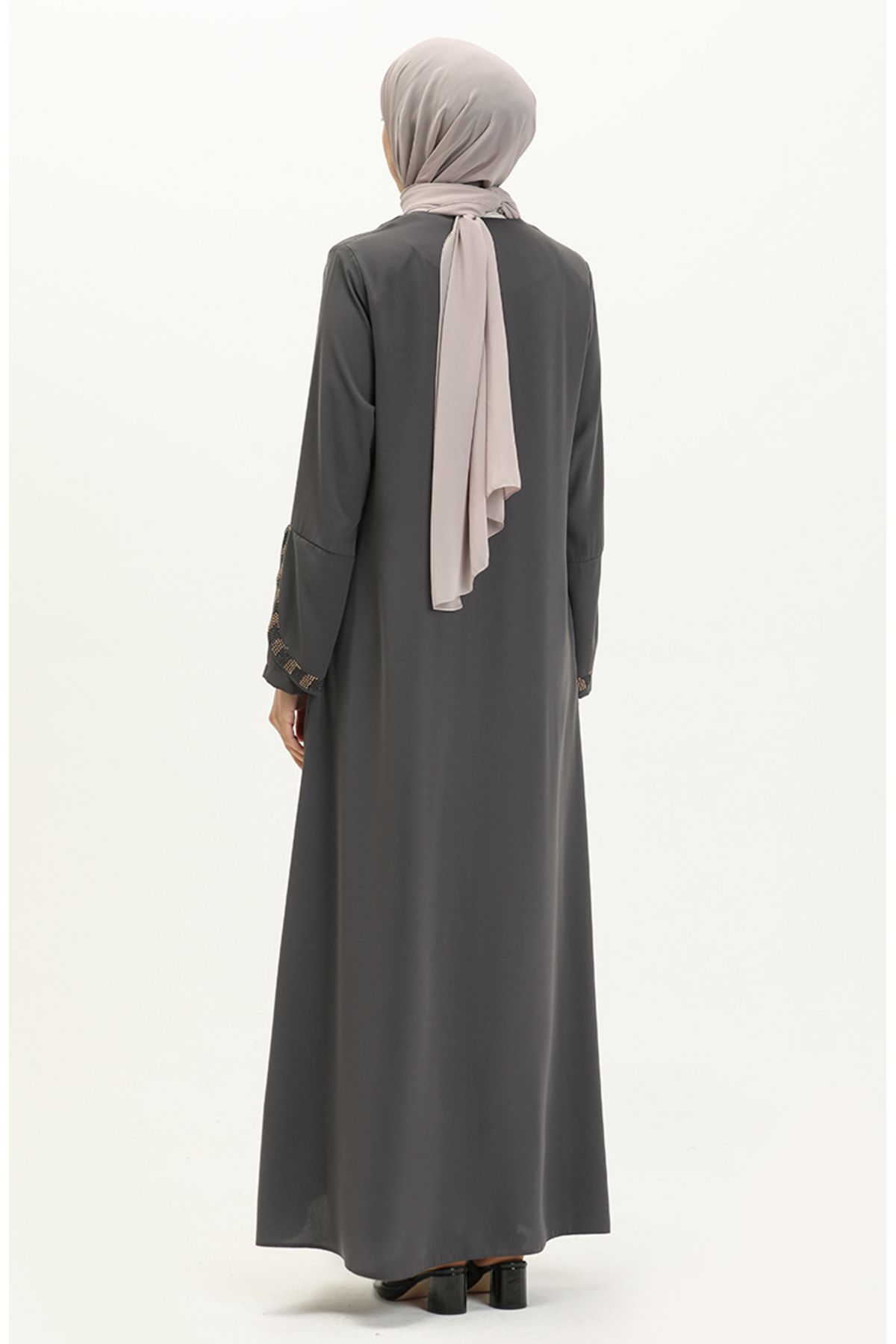 sefamerve-Γκρι Plus Size Ferace με φερμουάρ - 5032-06 5