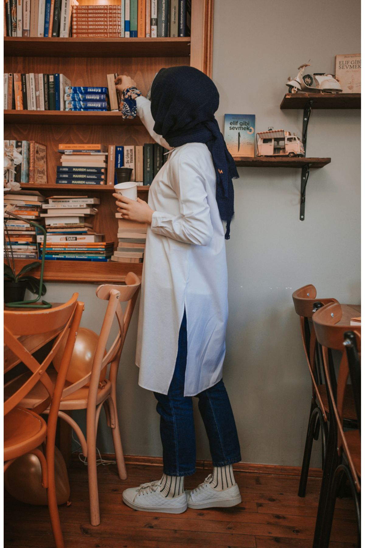 sefamerve-White Tunic with Hidden Buttons and Slits 6478-08 4