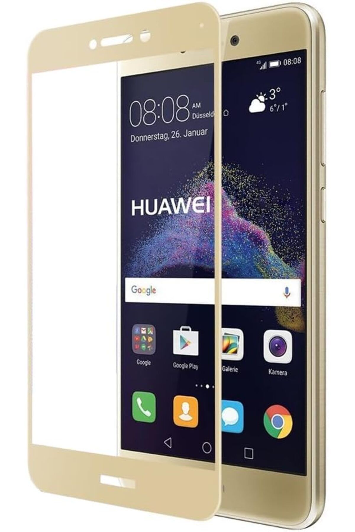 STOREMAX OZN P9 Lite 2017 Uyumlu Full Kaplayan Temperli 5D Ekran Koruyucu Cam (Gold) OZNstre 1094633