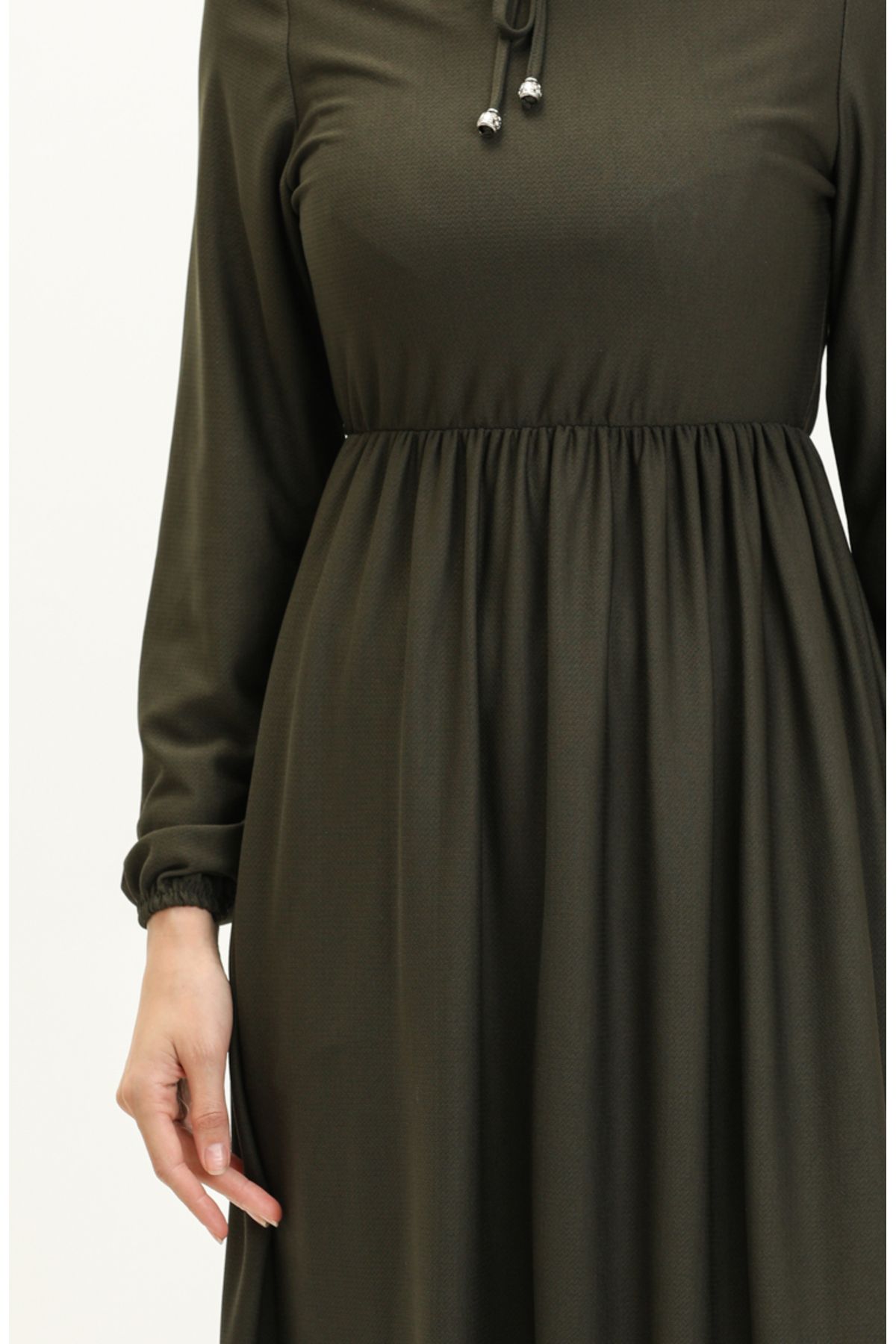 sefamerve-Khakifarbenes Kleid mit Kordelzug an der Taille – 0575-01 4