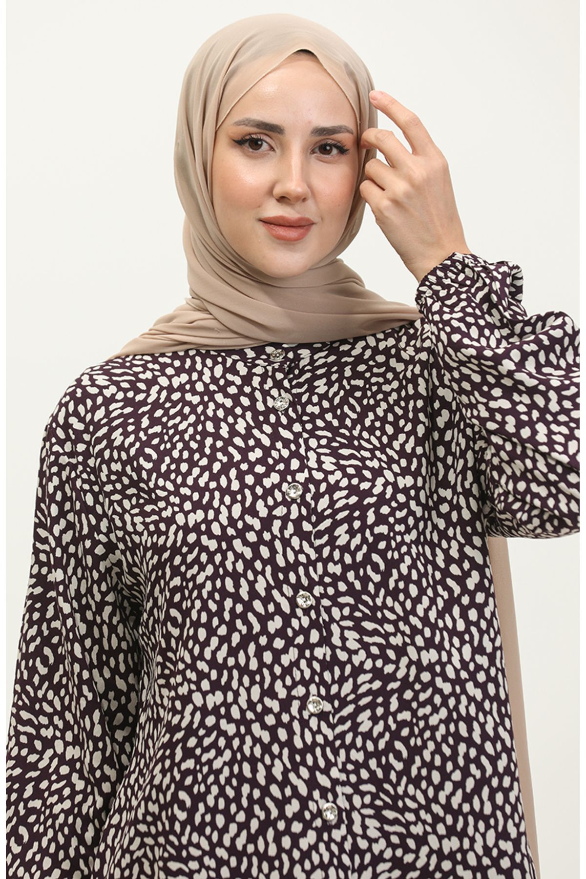 sefamerve-Purple Viscose Tunic - Plus Size, Buttoned, 3017-01 3