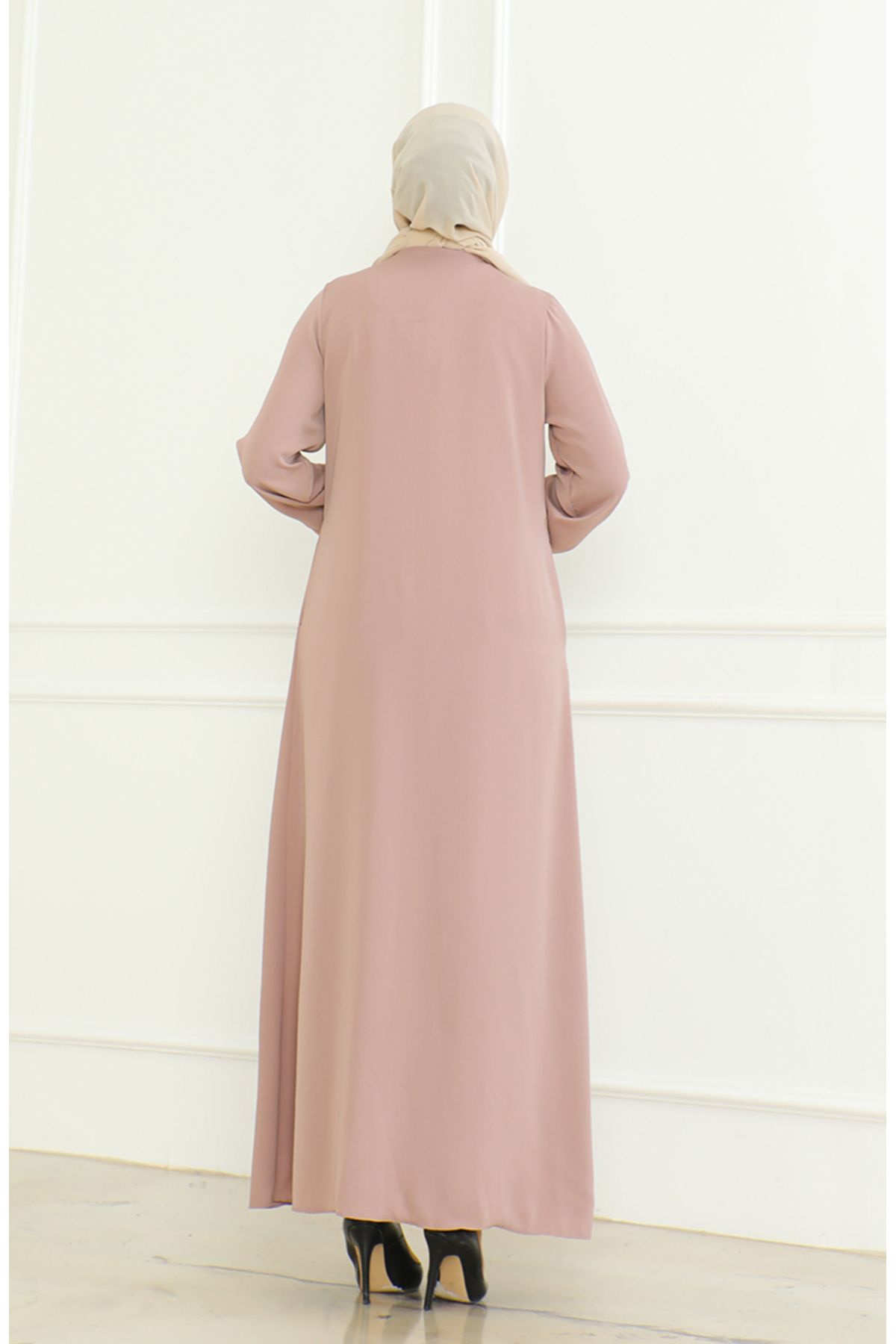 sefamerve-Mink Colored Ferace with Zipper and Elastic Arm - 0475-08 4