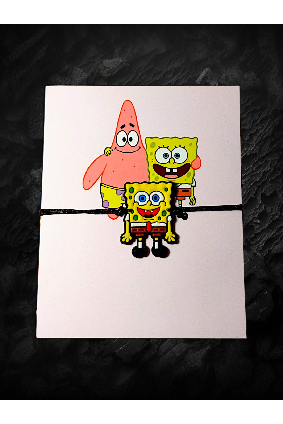 anonim-Spongebob Themed Adjustable Black String Bracelet with Special Card 2