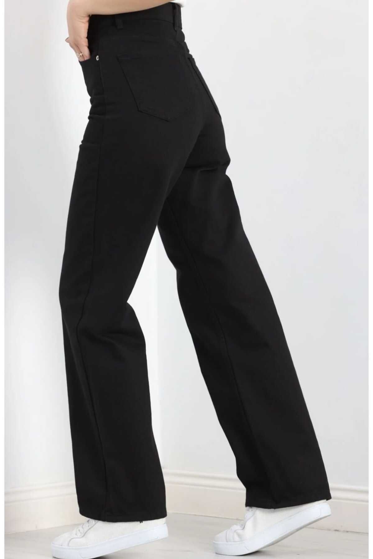 JAXEN-Freya 90's Wide Leg Women's Non-Fading Black Lycra Palazzo Jeans Denim Trousers 5