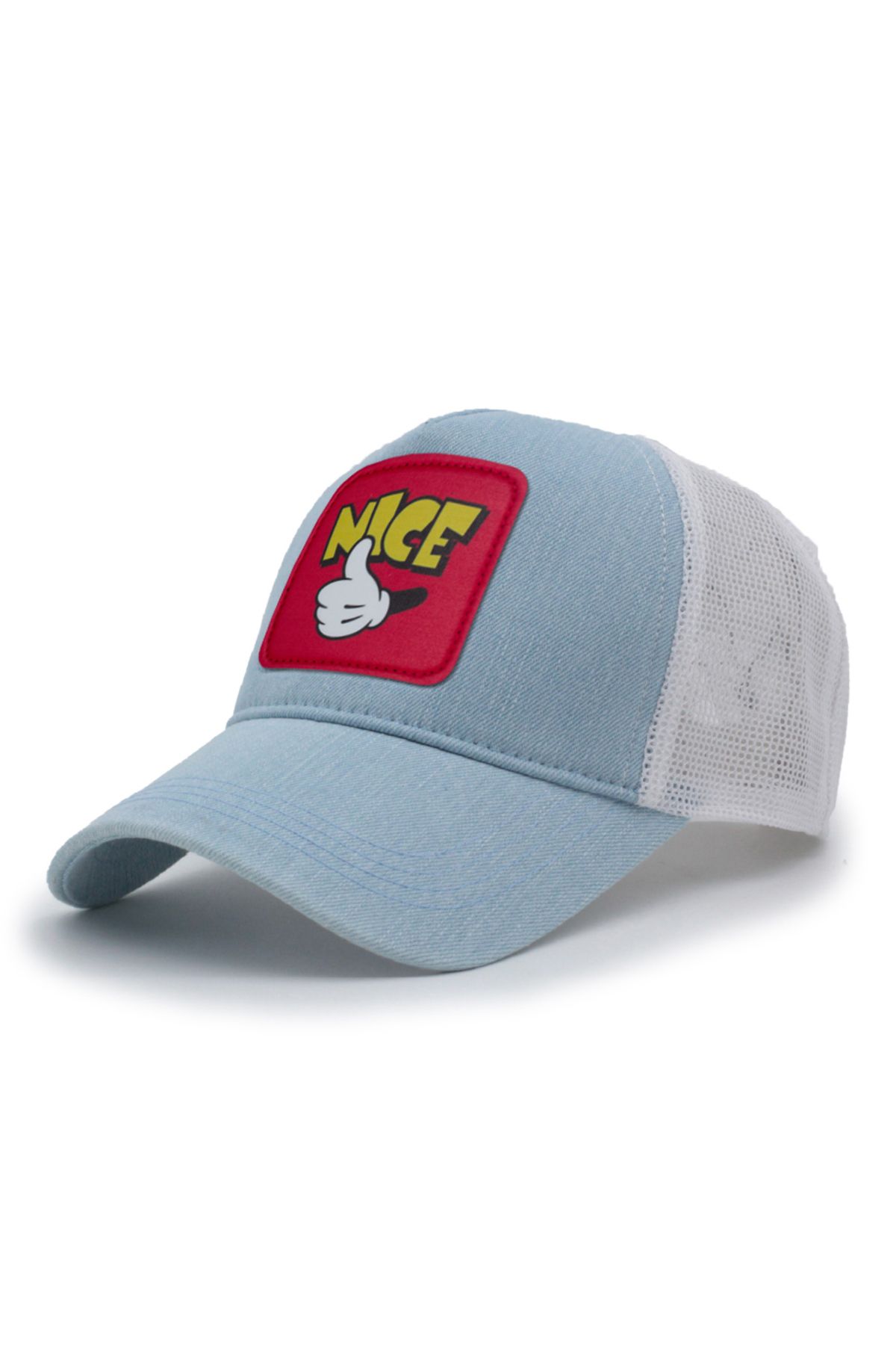 Trucker Mickey Hand Model Değiştirilebilir Armalı Fileli Şapka Mavi Beyaz