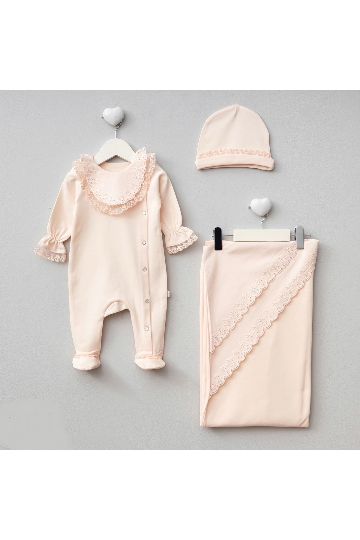 Mert Baby Flora 3'lü Organik Hastane Çıkış Seti Brodeli %100 Pamuk Yenidoğan Kız Bebek fotoğrafı 3 (önizleme)