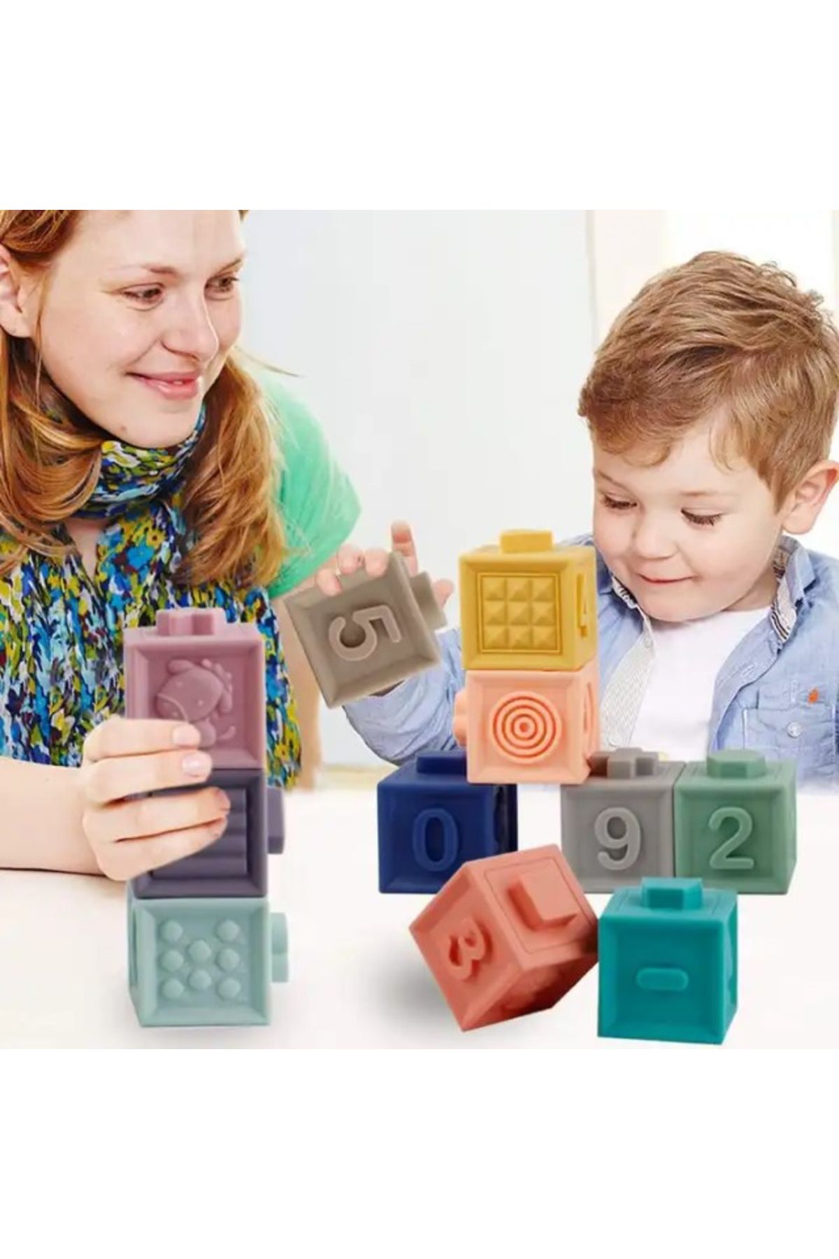 Empria-Set Of 12 Silicone Building Blocks, Colorful Educational Toy, , Numbers And Shapes 9