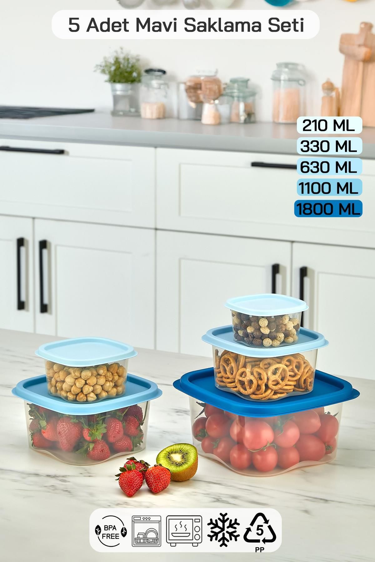 HOMENIVA-5 Size Square Storage Container Set - Storage Container Suitable for Microwave and Deep Freezer 2