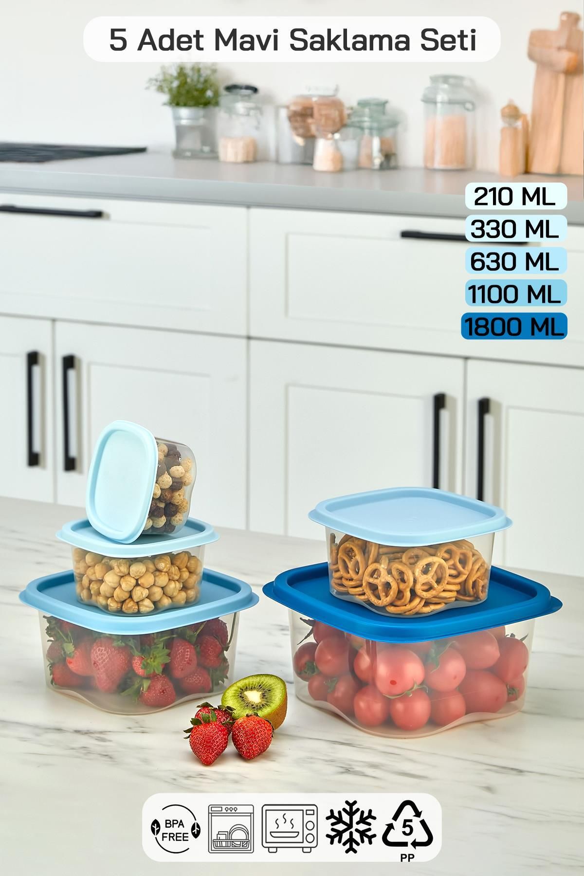 HOMENIVA-5 Size Square Storage Container Set - Storage Container Suitable for Microwave and Deep Freezer 3