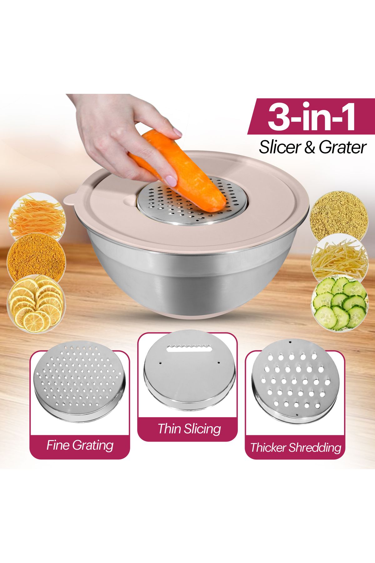 Generic-وعاء خلط بأغطية محكمة الإغلاق، 6 أوعية متداخلة، 3 مبشرات، أكواب وملاعق قياس، خفاقة، ملعقة مسطحة 3