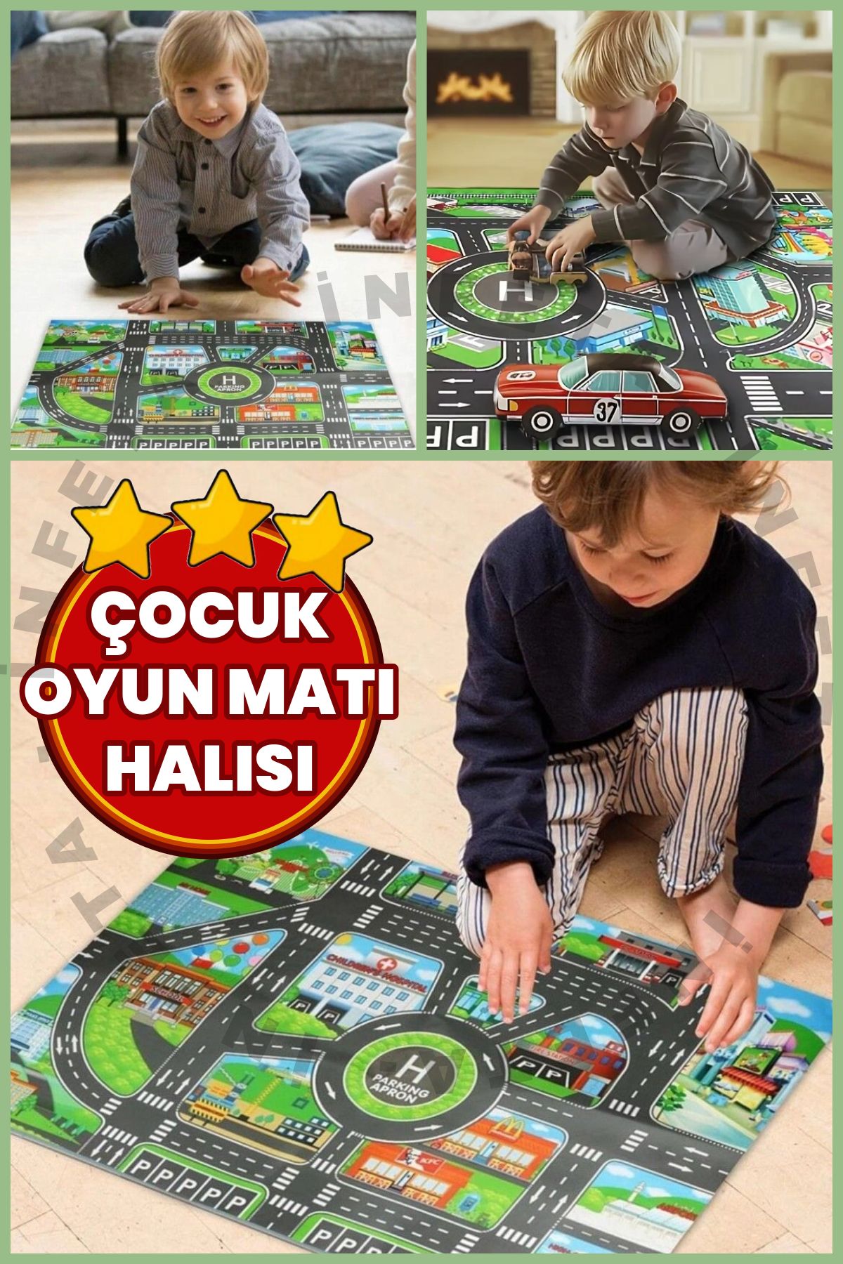 İnfeta Çocuk Katlanabilir Oyun Matı Oyun Halısı Oyuncak Araba Sürmek için Mat Halı Desen