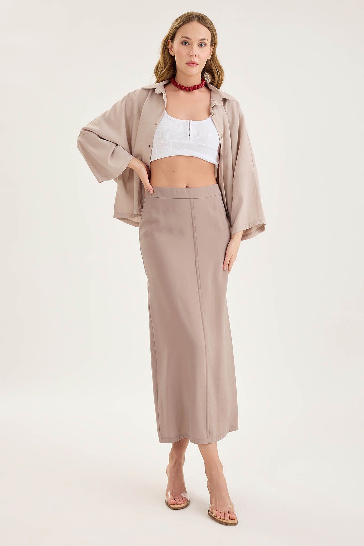Vitrin-Midi Length Skirt with Front Stitching 3