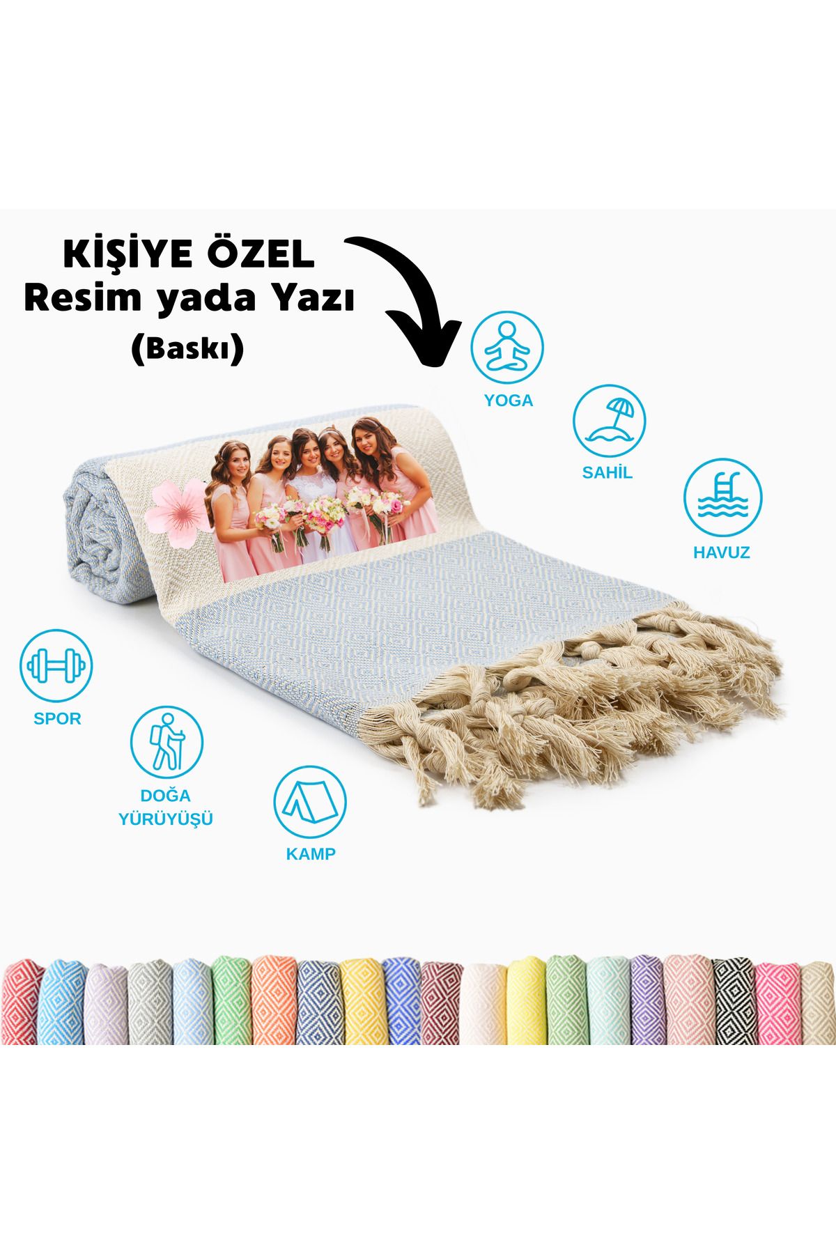 CHIMARIVA Kişiye Özel Baskılı Elmas Desenli Peştemal – İsim Yazılı Oversize Türk Plaj Havlusu – Banyo Havlusu