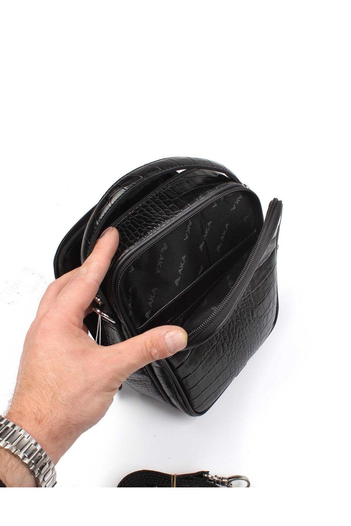 Aka-Leather Black Hand and Shoulder Bag 347 12 6