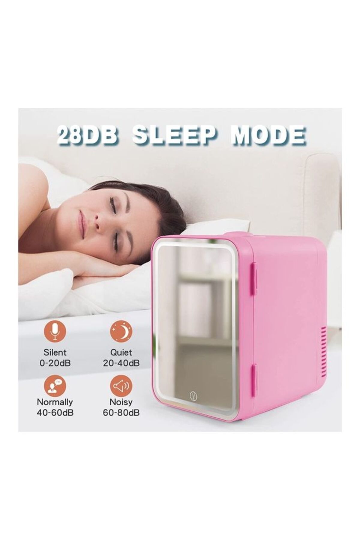 COOYA-Mini Cosmetic Makeup Refrigerator With LED Light Mirror Pink 5