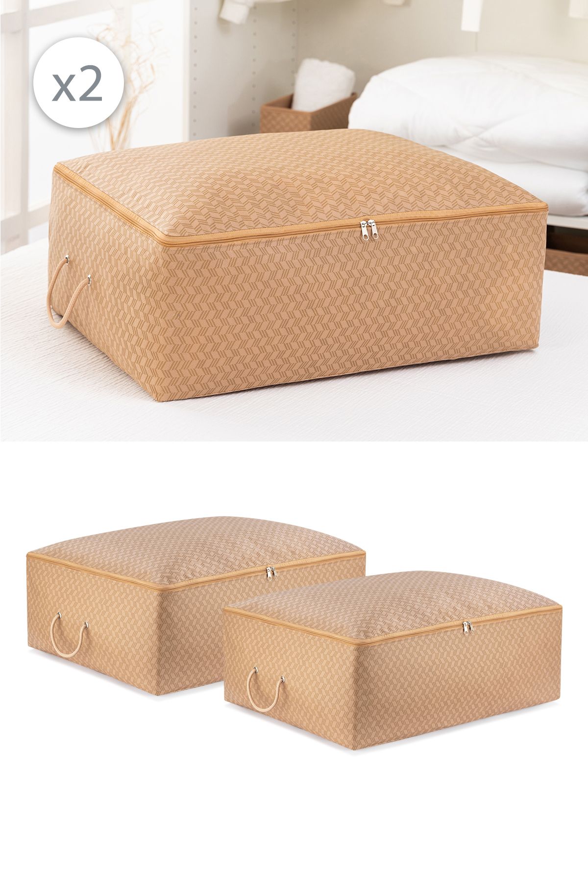 REKHOME Set De 2 Bej De Dimensiuni Mari Sub Pat Tip Canapea Extensibilă Pernă Pilota Pulover Organizator Sac De Îmbrăcăminte 62x46x22 - One Size