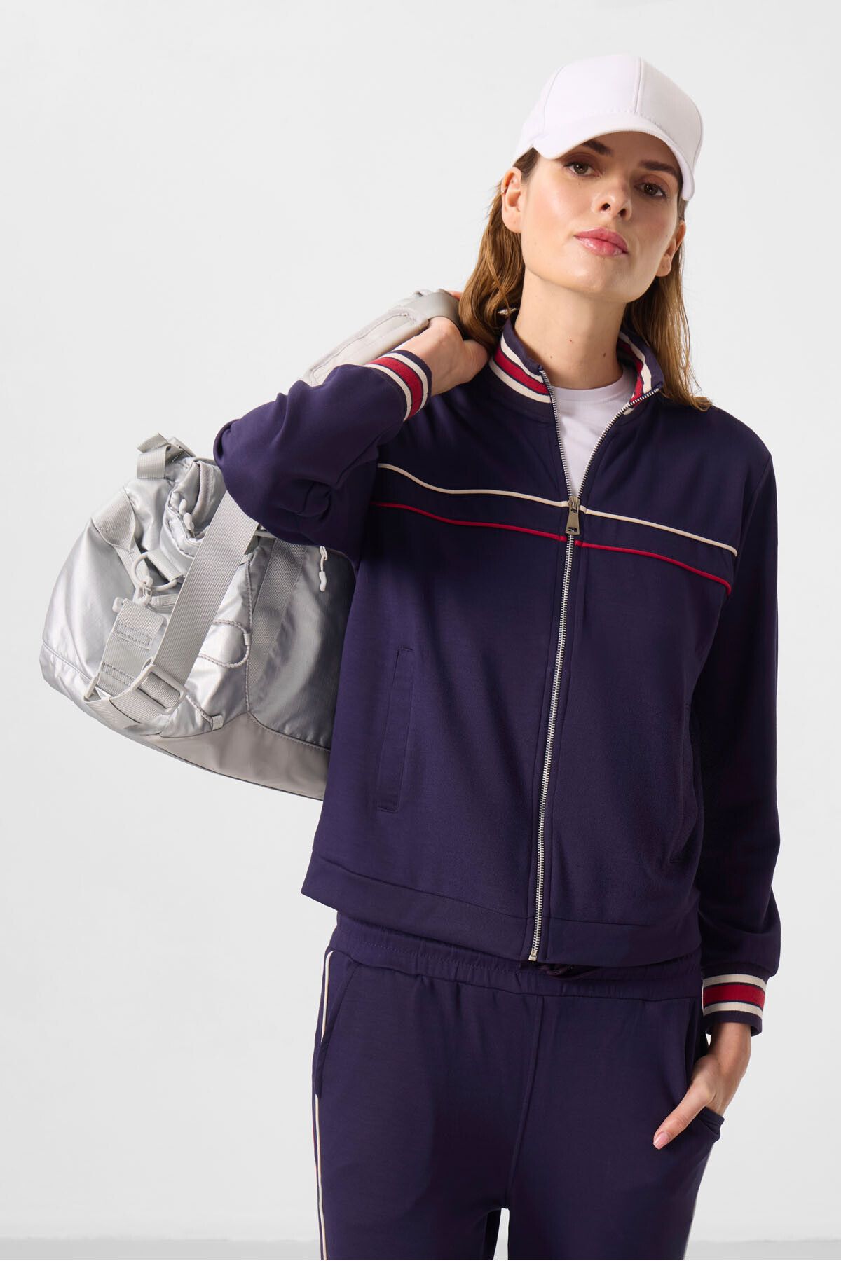 TOMMY LIFE-Set de trening pentru femei, mov închis, cu textura moale, cu guler ridicat - 95350 4