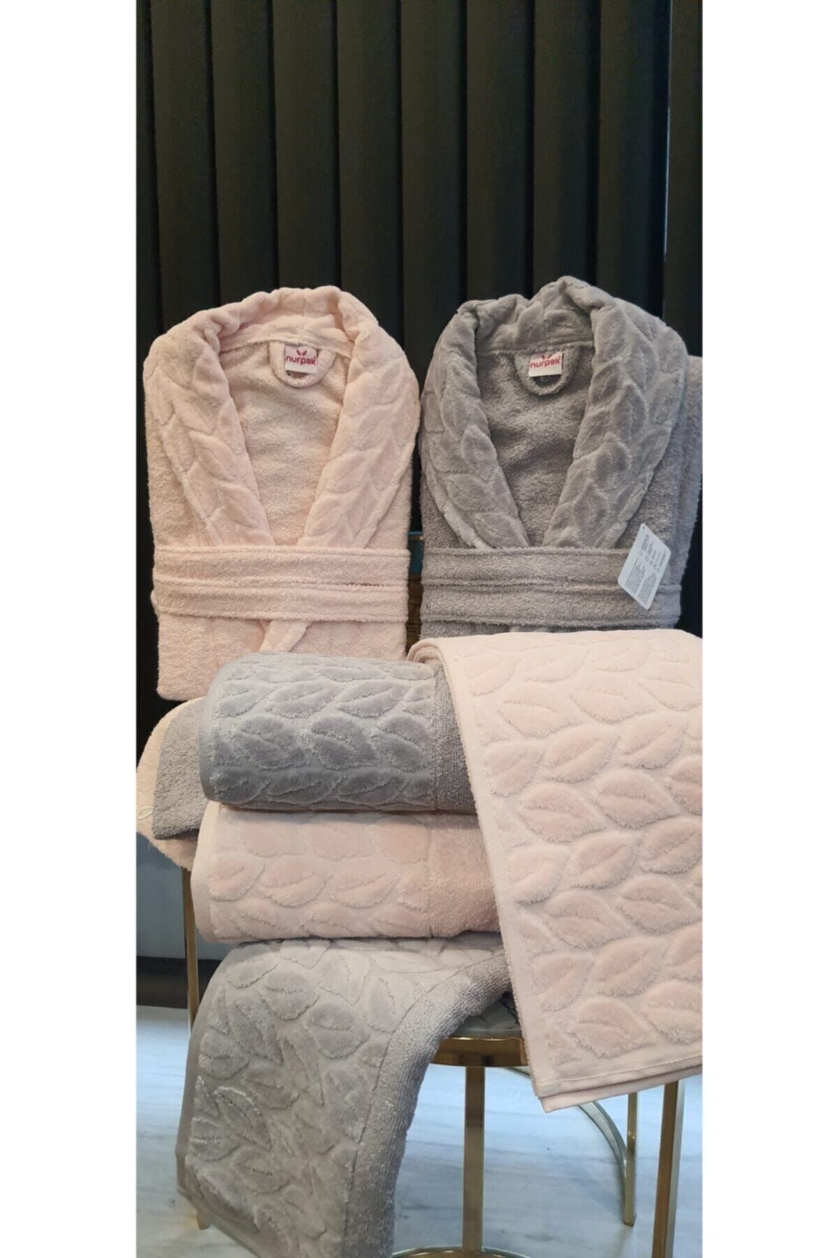 Nurpak Set Halate De Baie De Familie Din 8 Piese Hazal Cotton Unisex - Standard