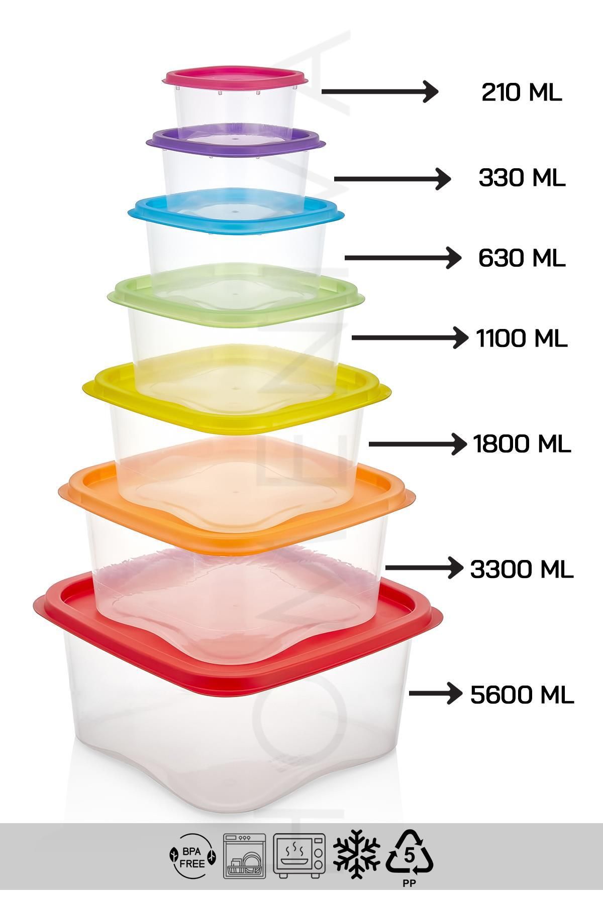 HOMENIVA-7 Size Square Storage Container Set - Storage Container Suitable for Microwave and Deep Freezer 4